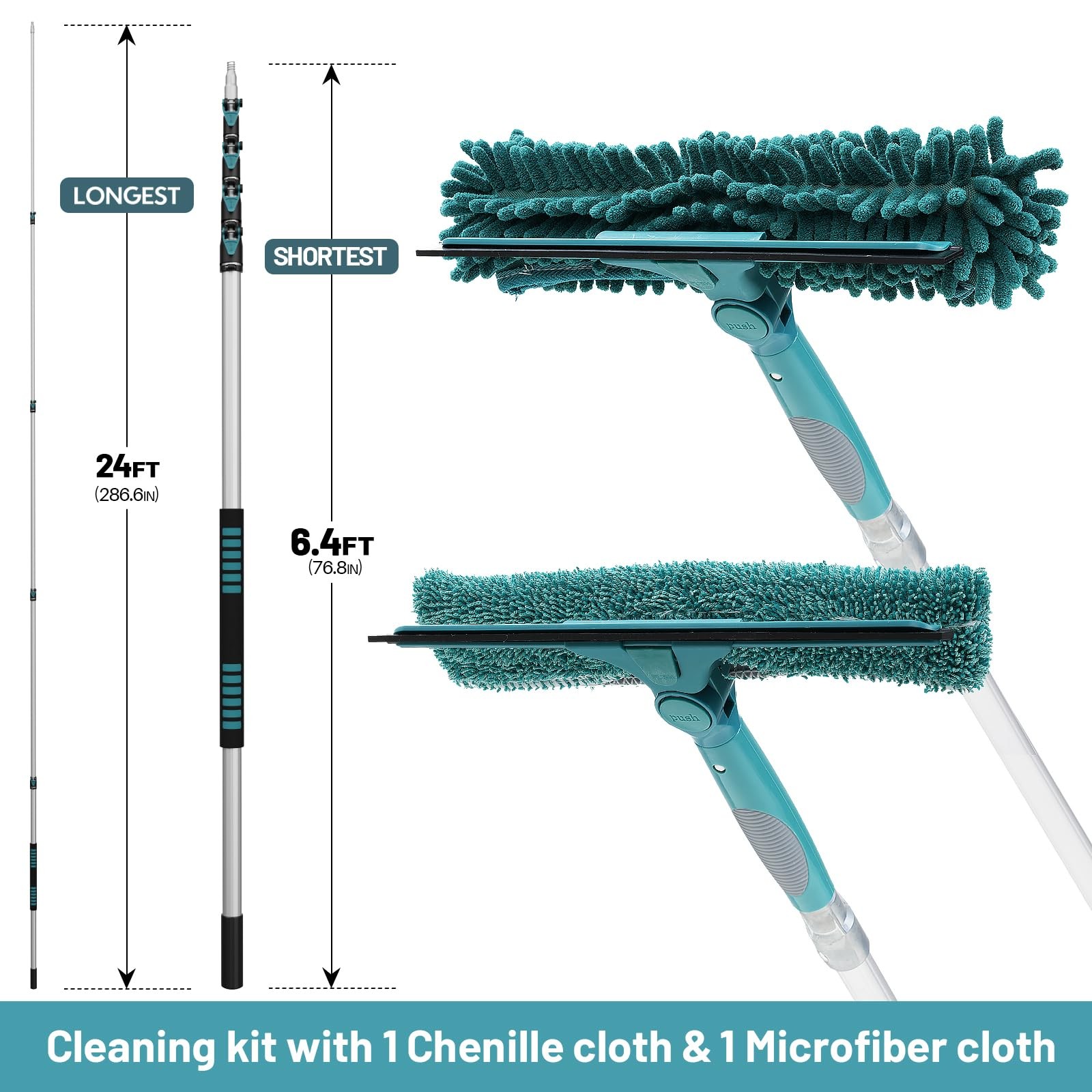 30 Feet High Reach Window Squeegee with 6-24 Ft Extension Pole, Window Cleane…