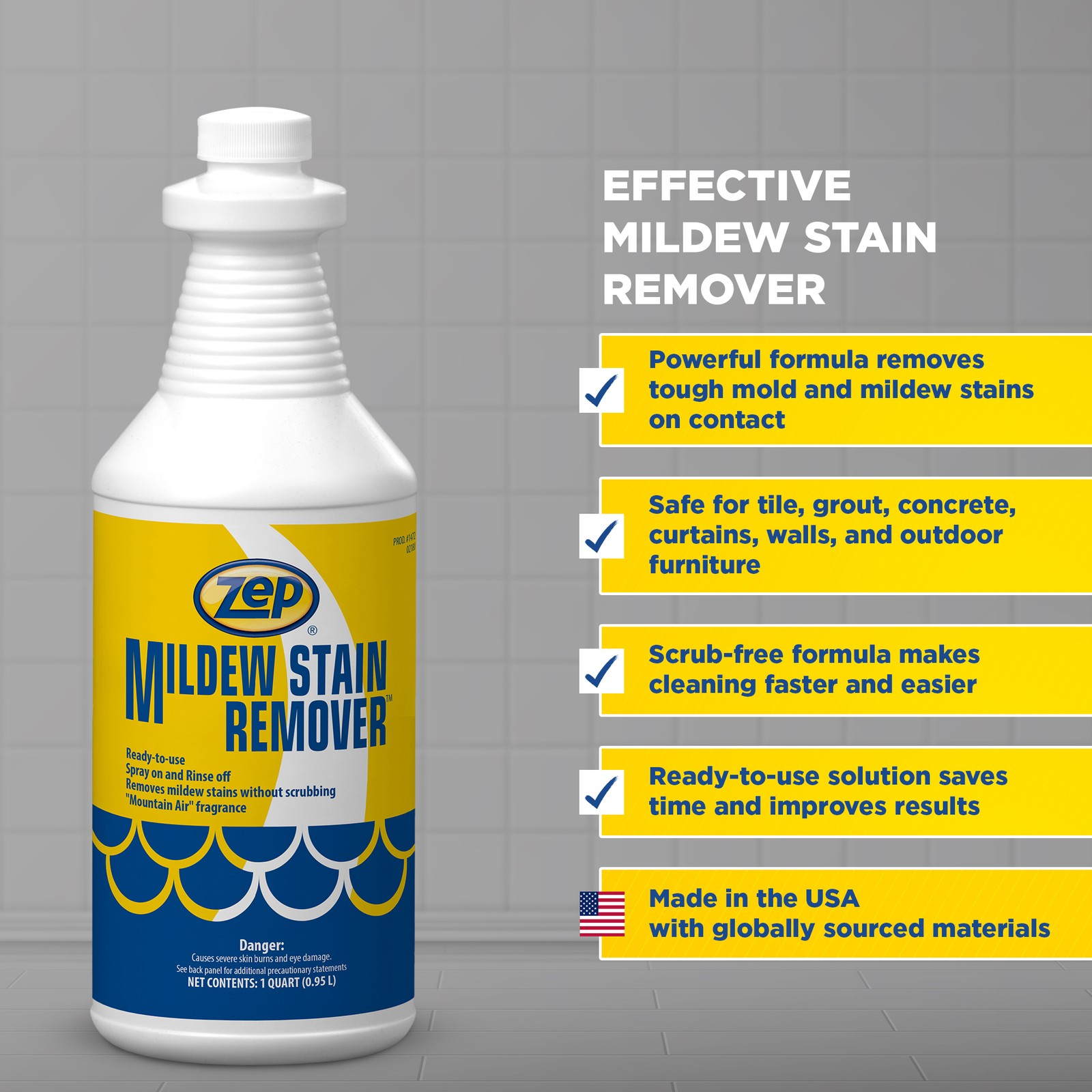 Zep Mildew Stain Remover 1 Quart 147201 (Case of 12) Fresh Scent-This Product is