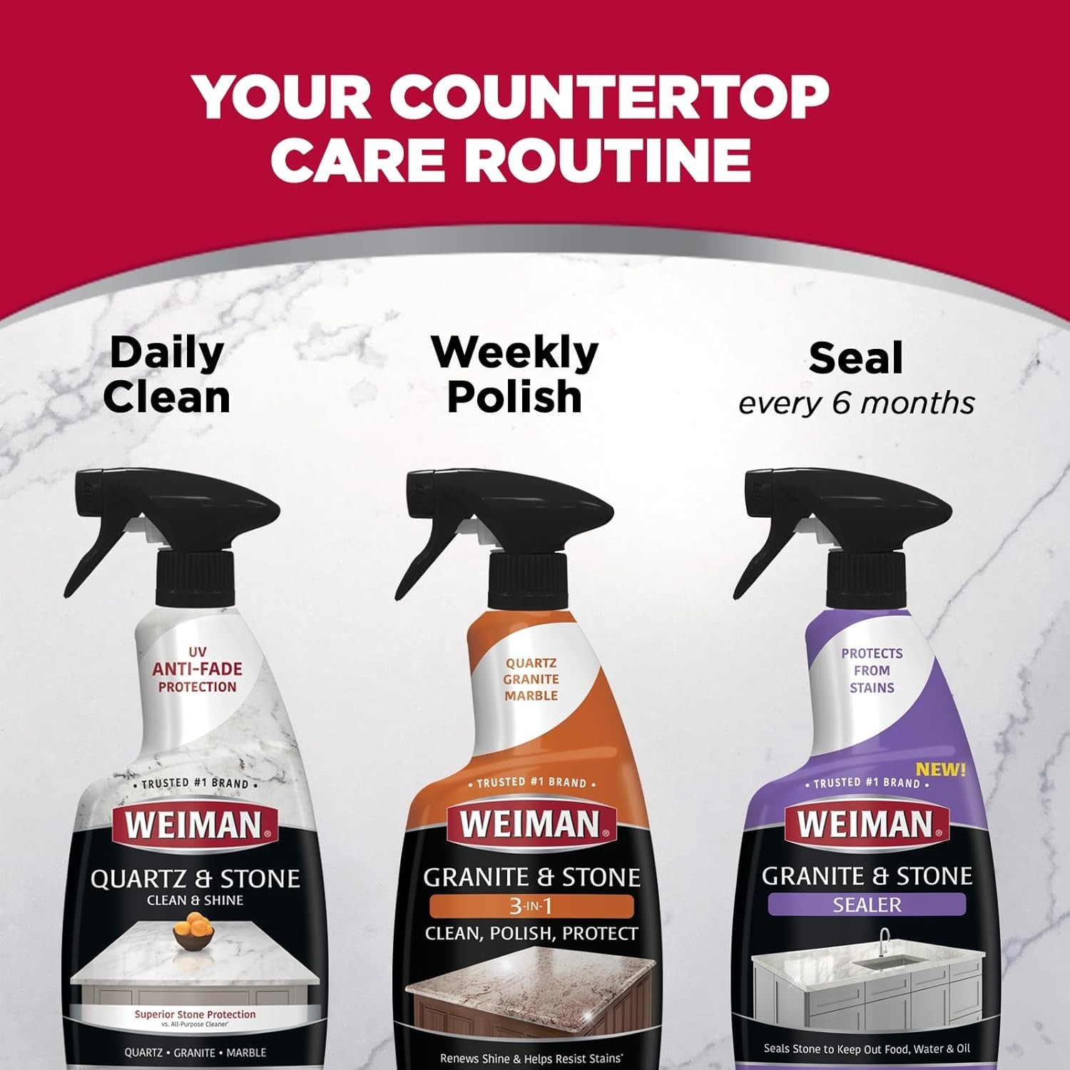 2 Pack Weiman Quartz Countertop Cleaner & Polish Clean & Shine Your Quartz 24oz