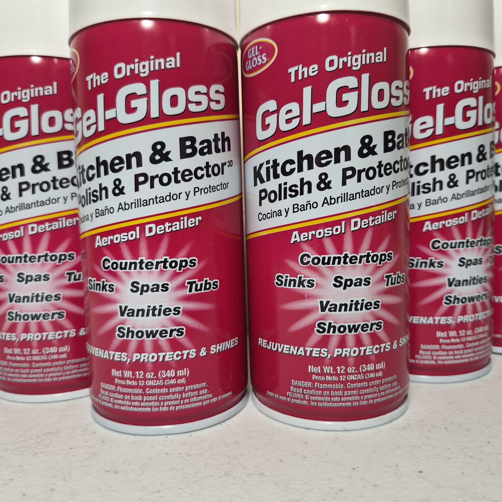 Lot of 6 – Gel Gloss Cleaner 12 Ounce Aerosol Safe for Acrylics Stainless Steel