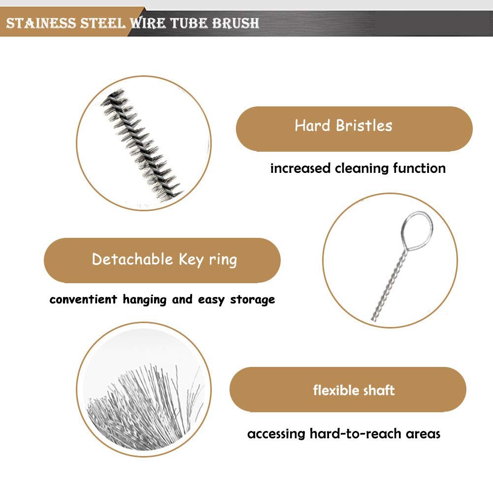 Tube Wire Brush Stainless Steel Bottle 6mmx10.2inch Long-Handle Stiff Bristle…