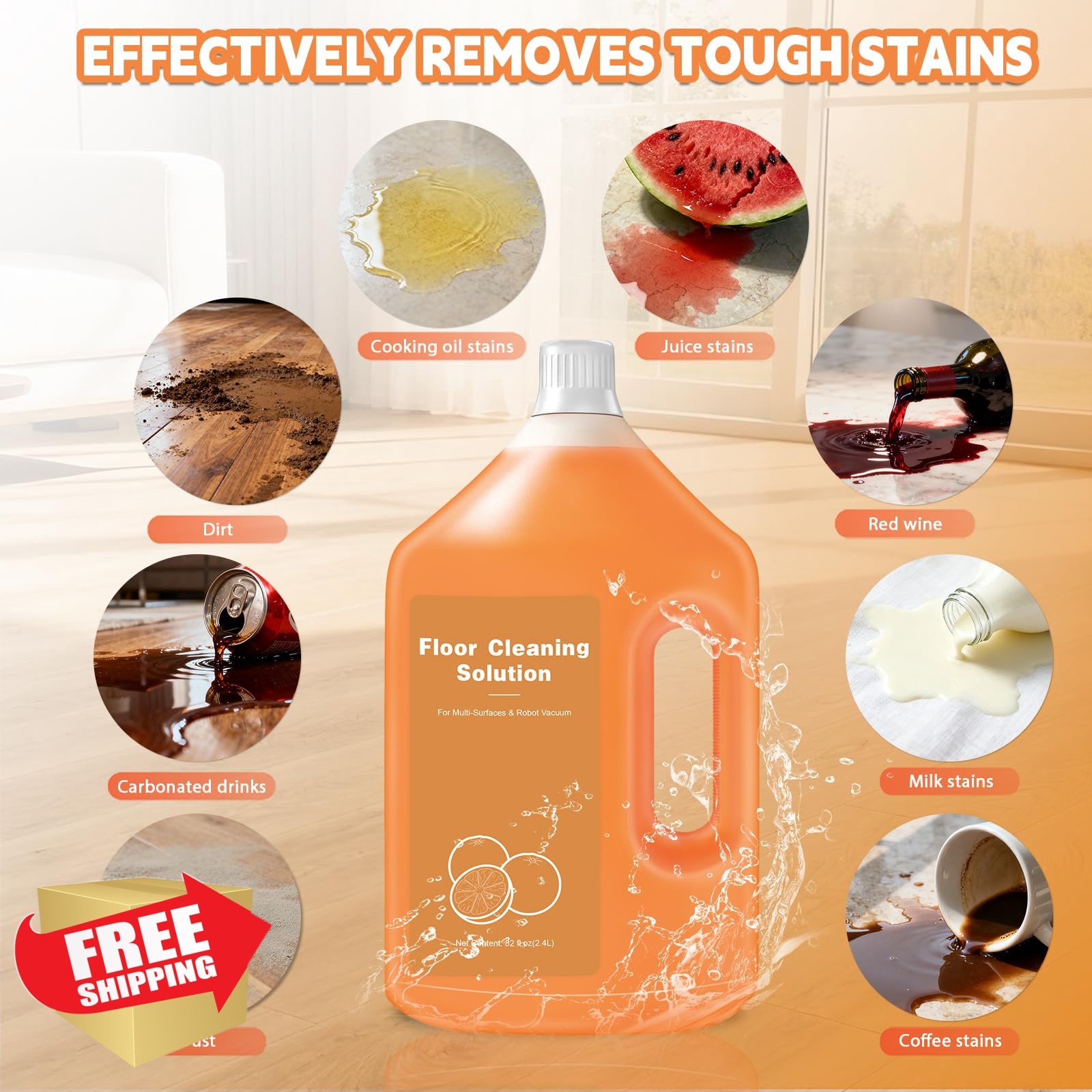 QKLYXEN Floor Cleaner Orange 82 Fl Oz