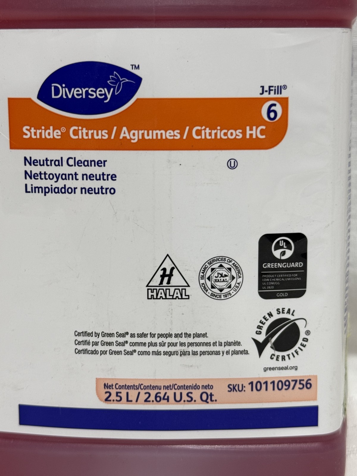 Diversey Stride HC Multipurpose Cleaner Citrus J-Fill 101109756 2.5L NEW