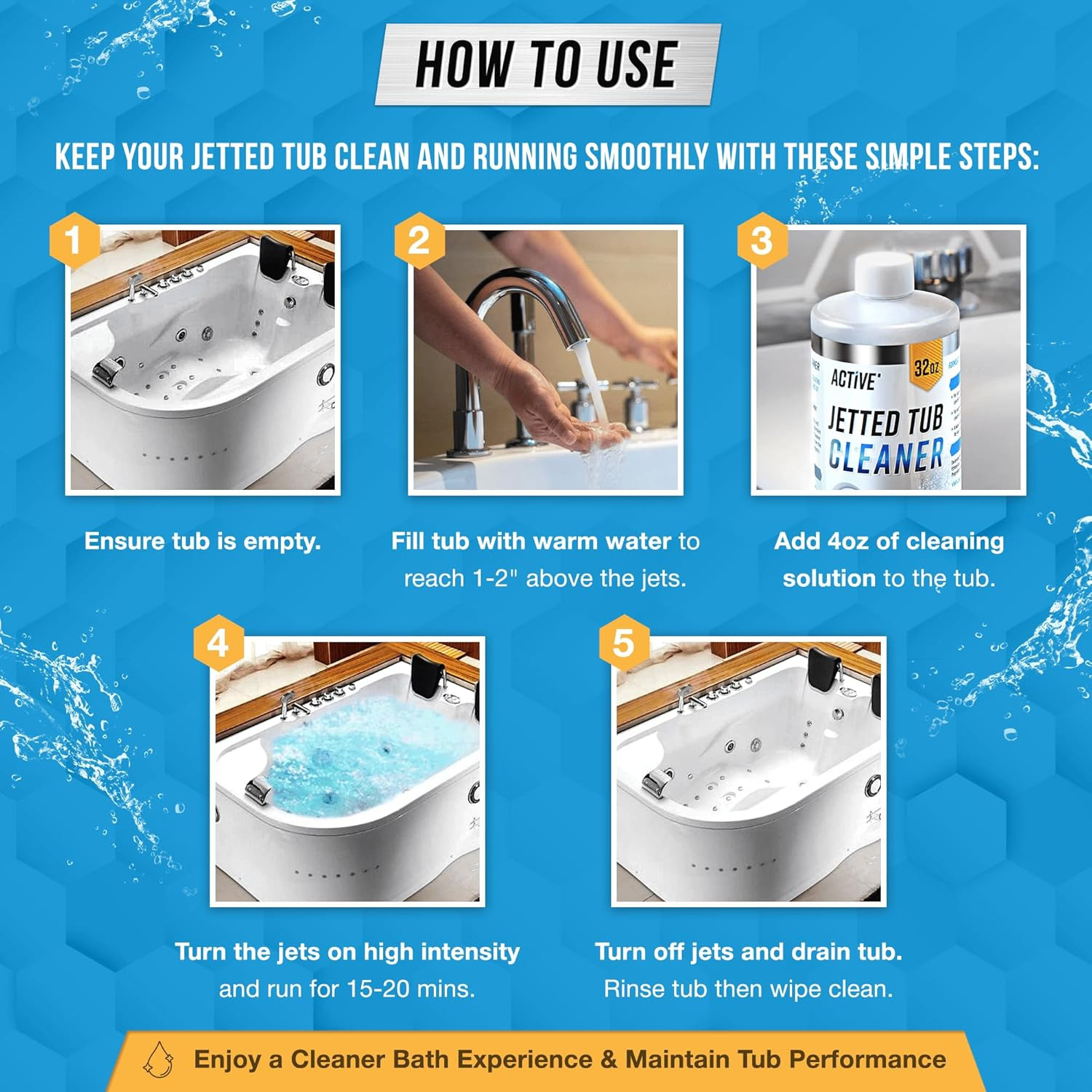 ACTIVE Jetted Tub Cleaner Bathtub Cleaning – 32oz (8 32 Fl Oz (Pack of 1)