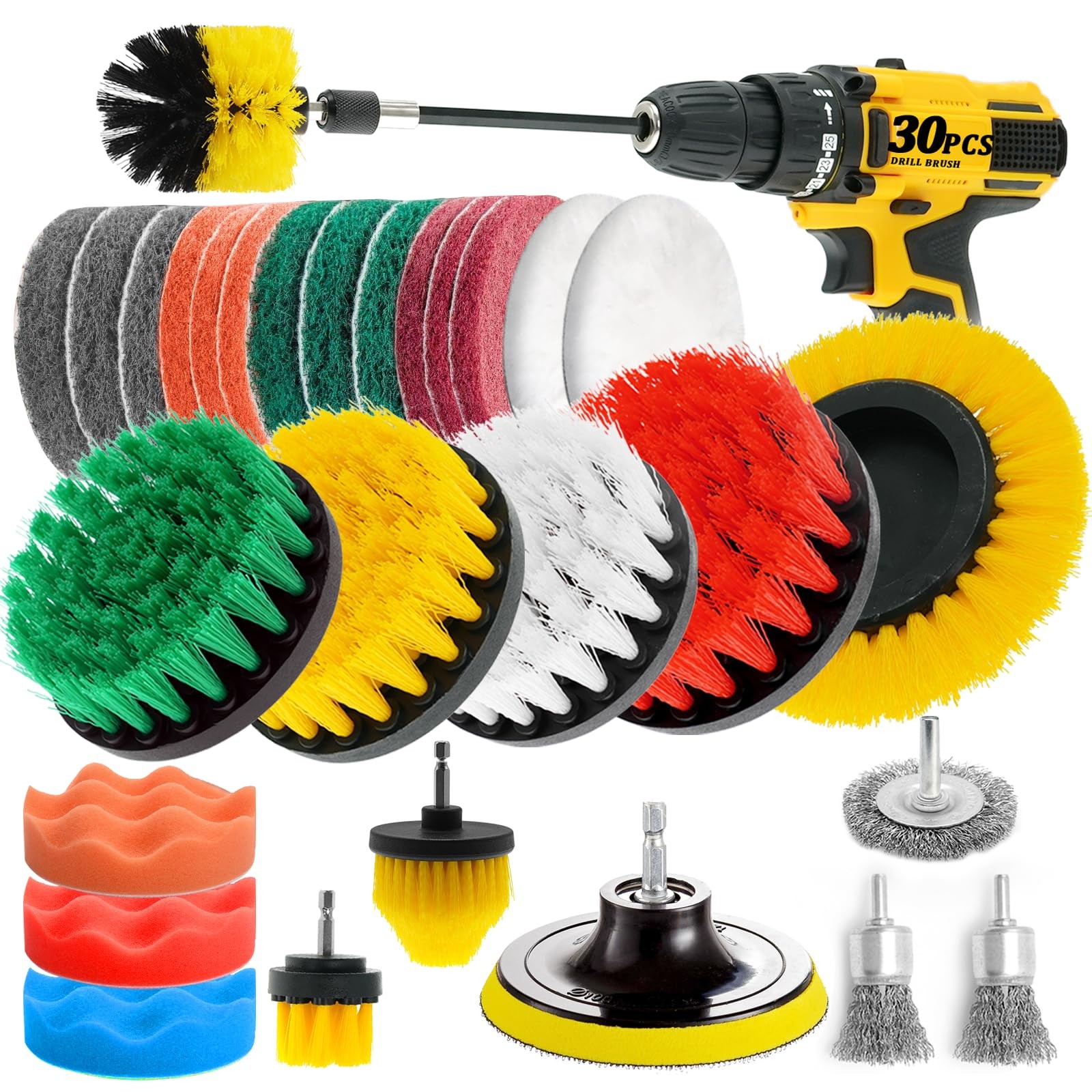 ETOUPA 30 Piece Drill Brush Attachments Set, Scrub Pads & Sponge & Wire Brush…