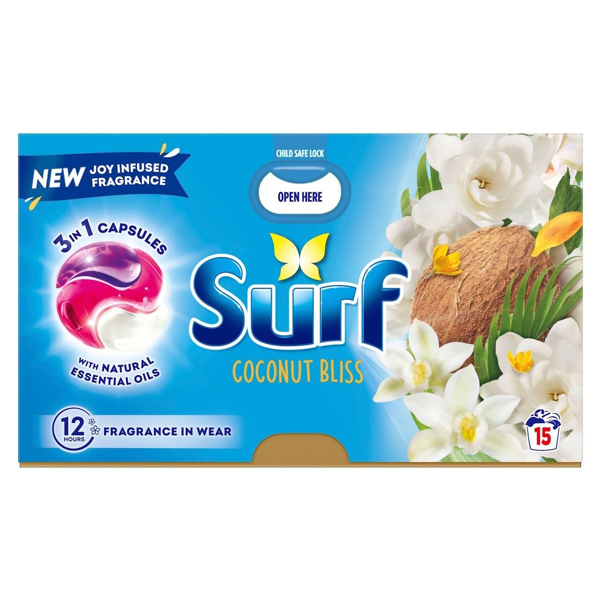 Surf 3 in 1 Laundry Capsules – Coconut Bliss 15 Washes