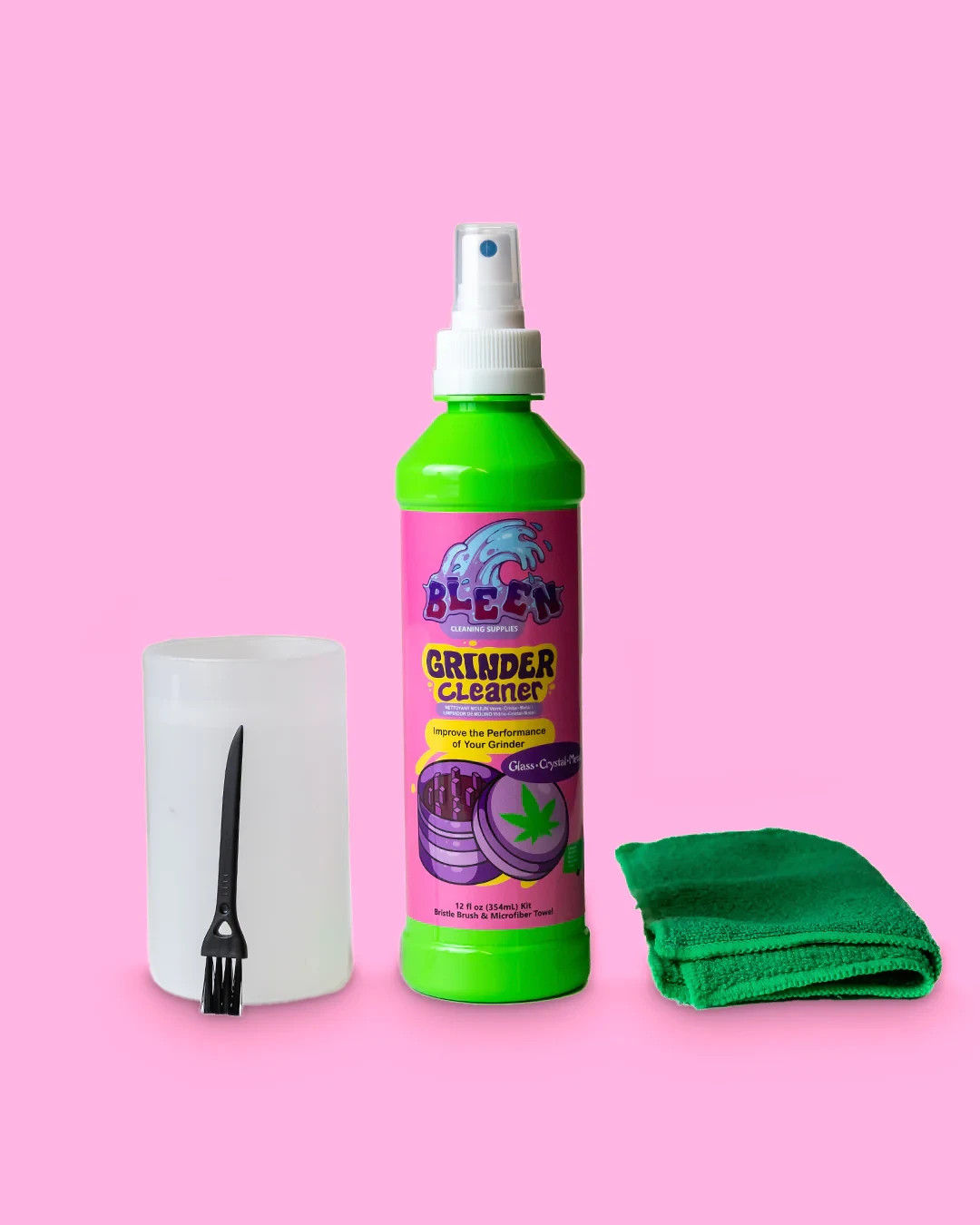 Glass & Grinder Cleaner Kit w/ Cup Brush Microfiber Towel Resin Remover USA Made