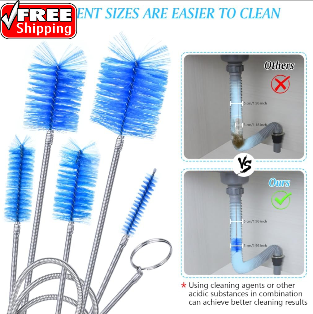 Flexible Long Drain Brush Set, Premium 3 Piece Kit with Double Ended and Stainle