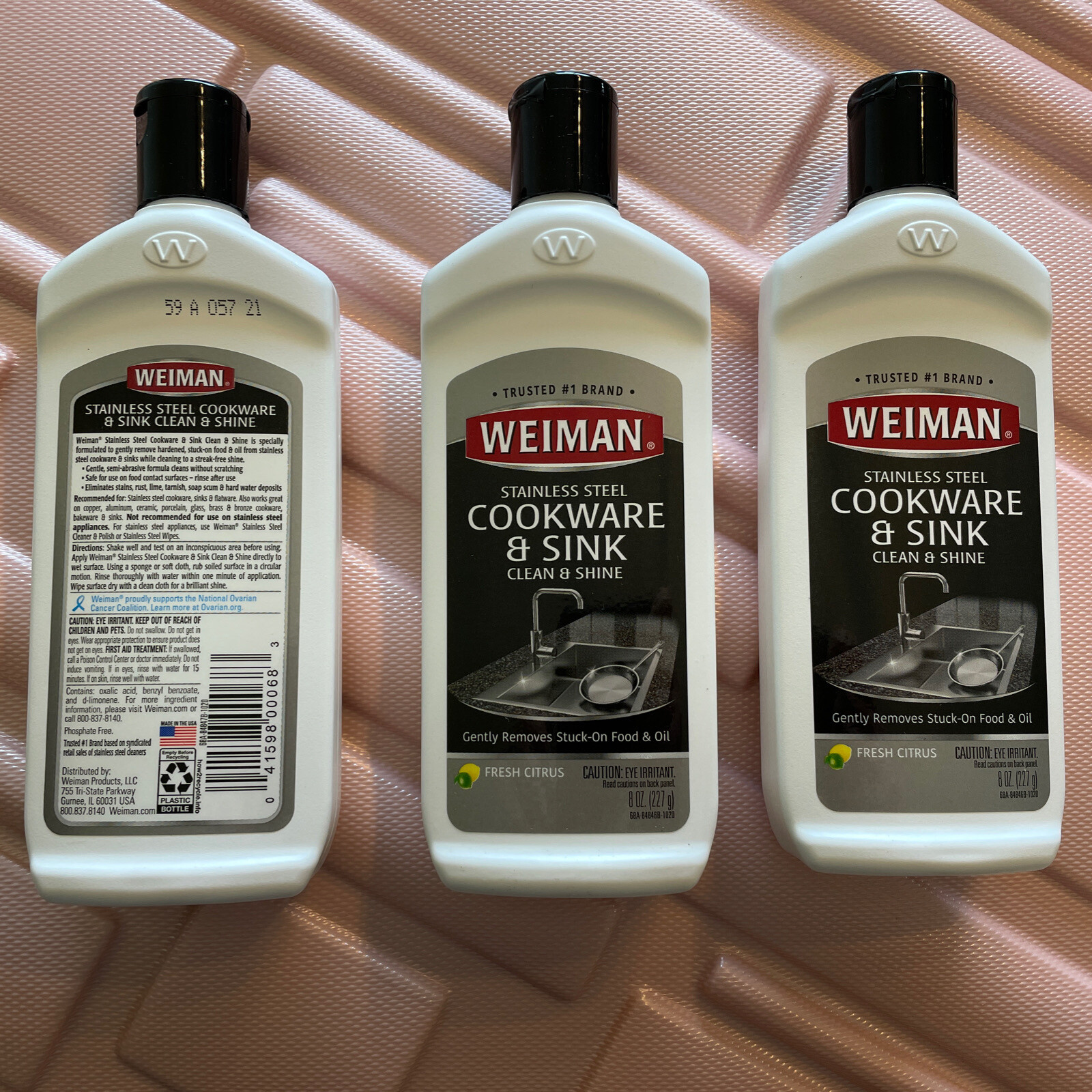 3 PACK Weiman Stainless Steel Sink and Cookware Cleaner and Polish 3 BOTTLES 8oz