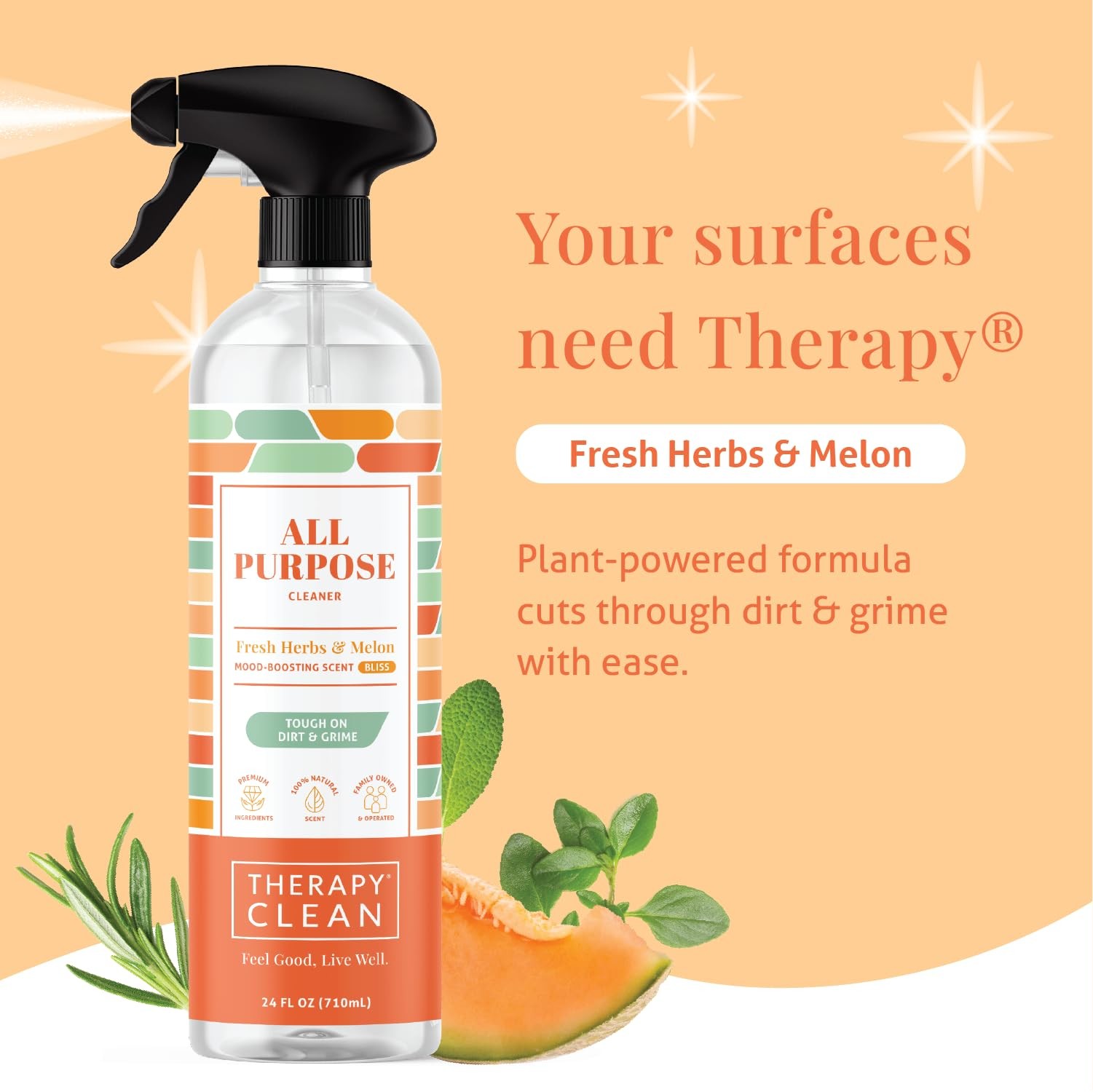 Clean All Purpose Cleaning Spray – Fresh Herbs & Melon 24 fl. oz – 100% Natur…