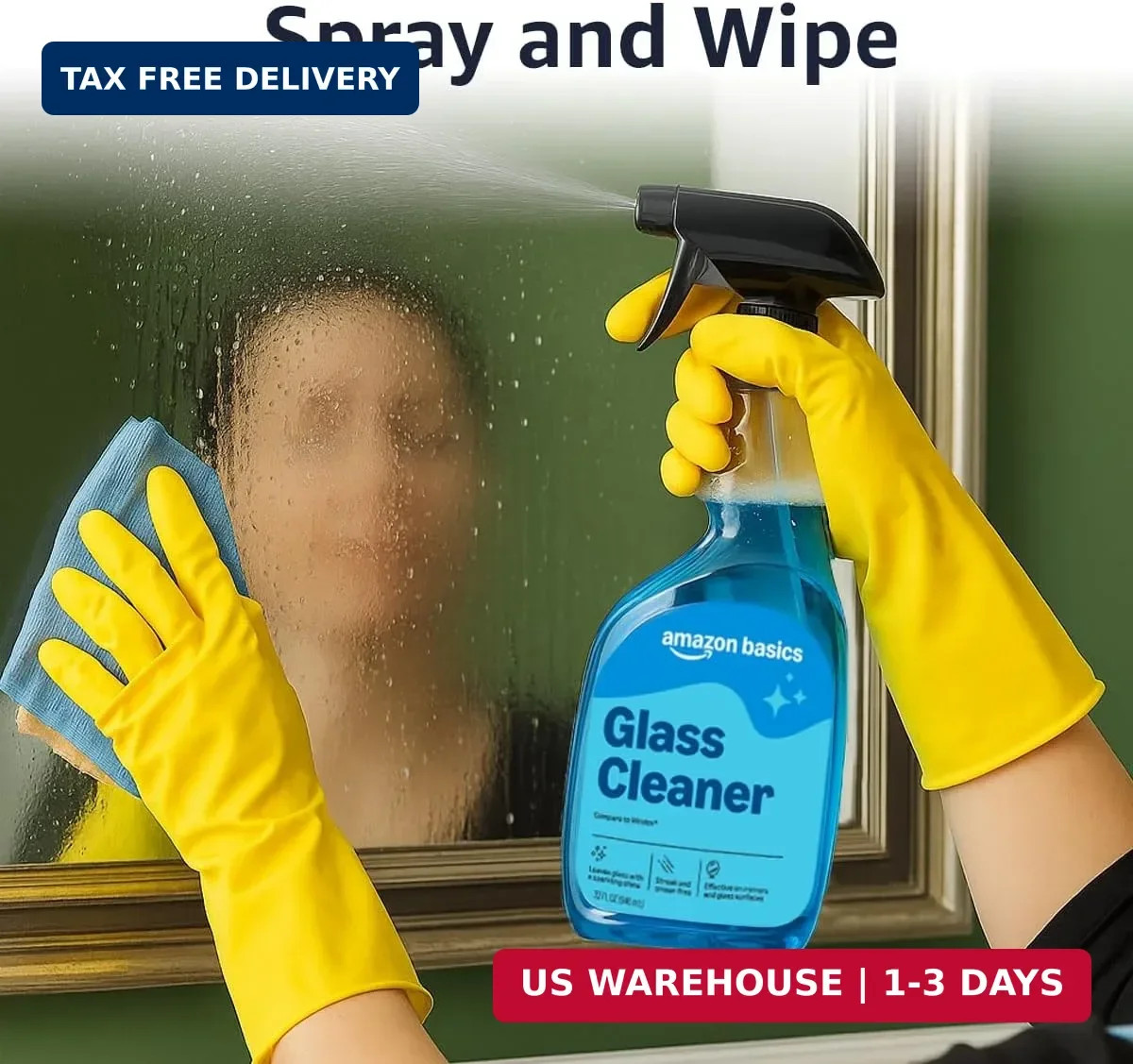 Amazon Basics Glass Cleaner, Streak-Free Shine, 32 Fl Oz, Pack of 2 with 1 Spray