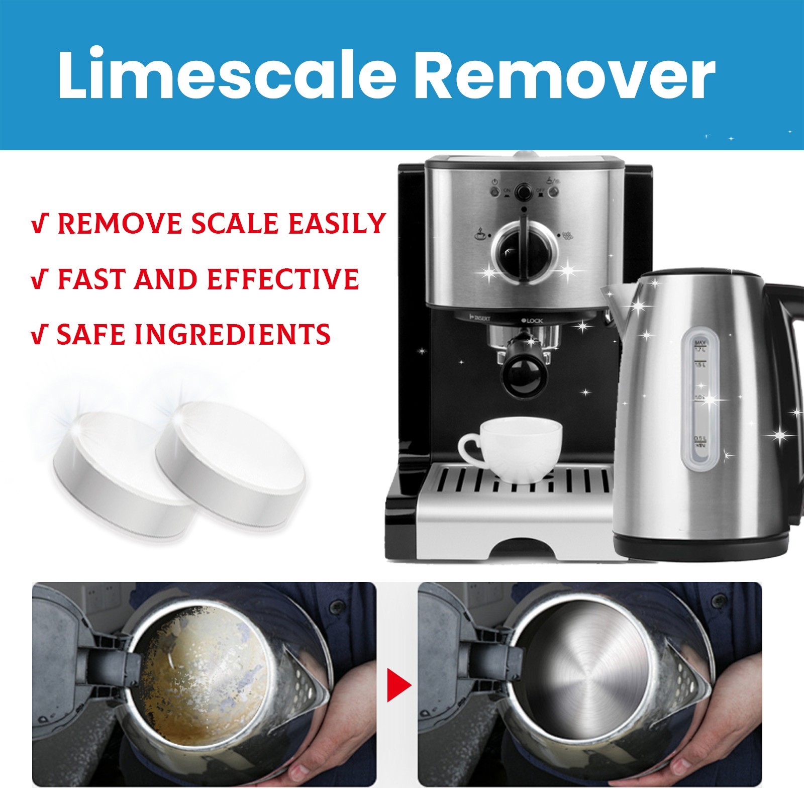 Jakehoe Limescale Remover Effervescent Cleaning Tablets For Kettle Coffee Machin