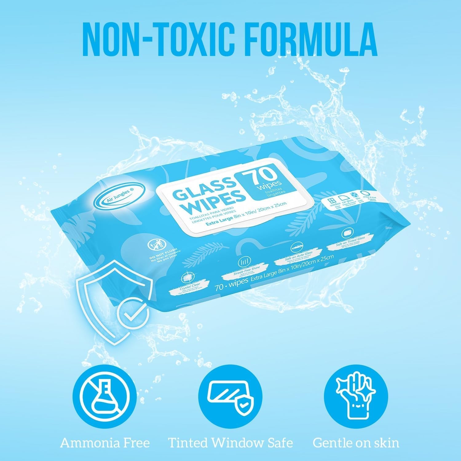 New Glass Window Cleaner Wipes 70 Count XL 8 x 10 In Ammonia Free Removes New