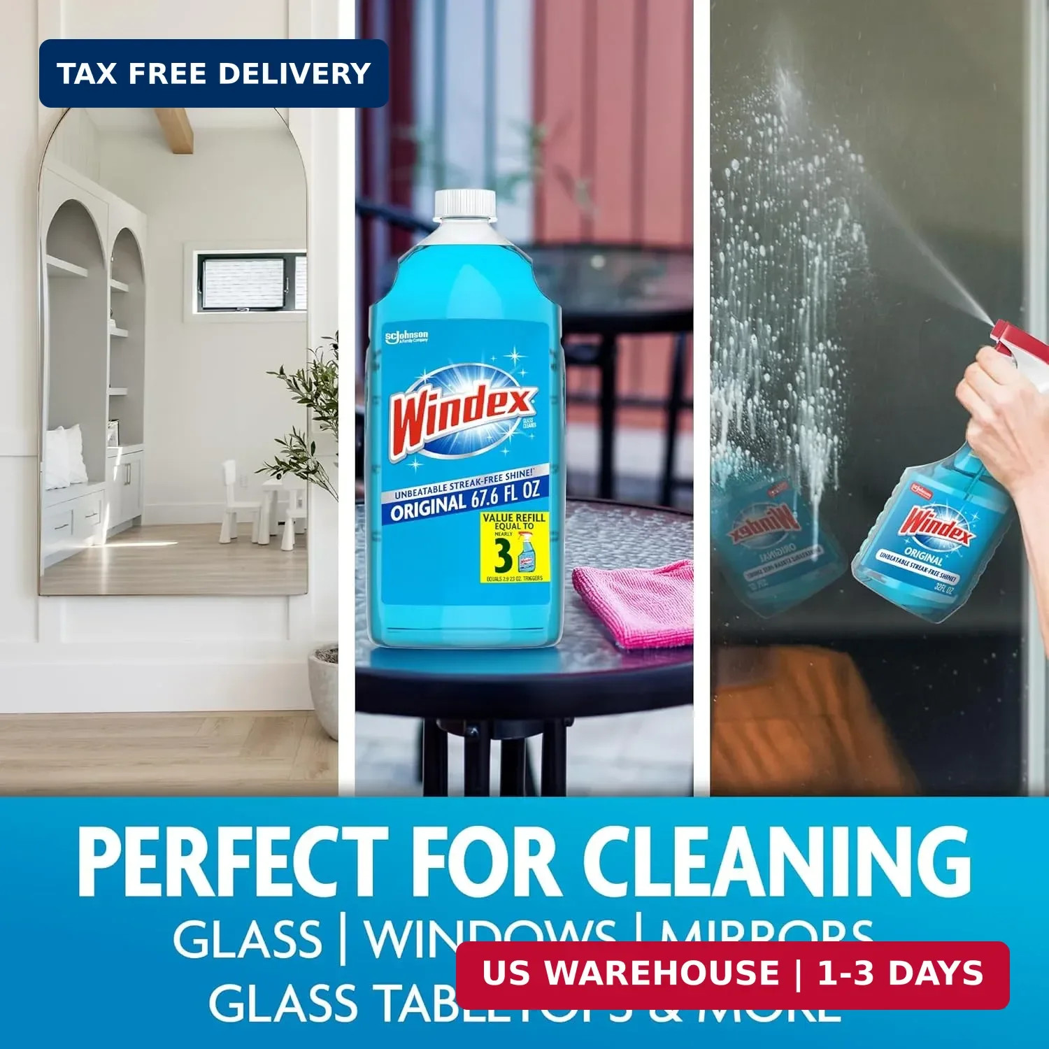Windex Refill Glass and Window Cleaner Bottle, Bottle Made from 100% Recycled Pl