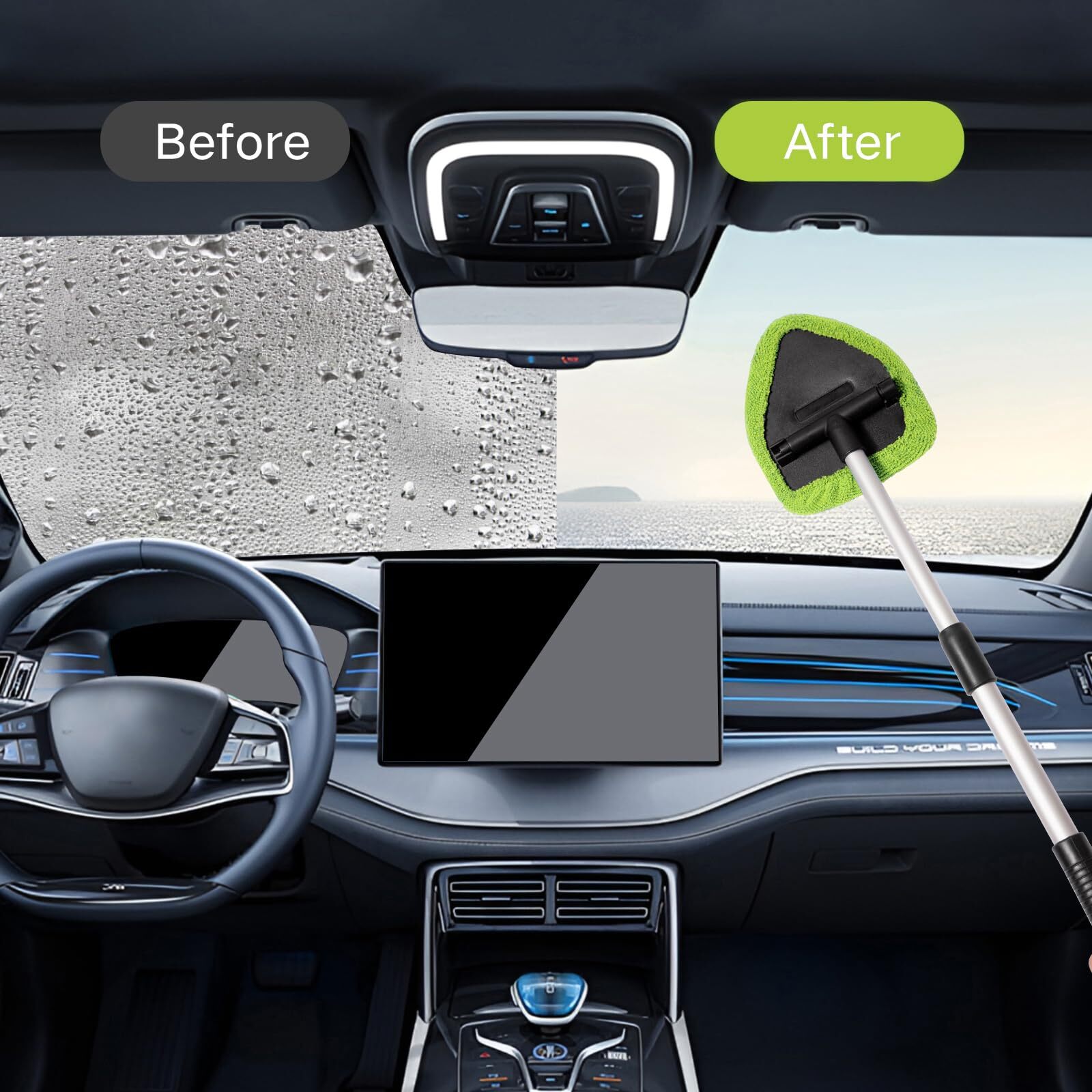 10pcs Windshield Cleaner Tool, Car Window Cleaning Wash Kit w/ 4 Microfiber Pads