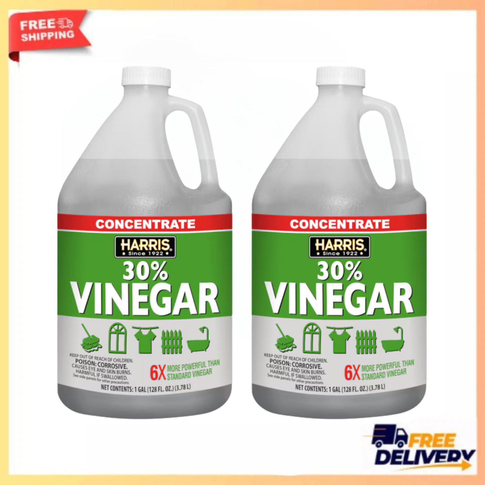 2 Pack Harris 30 Percent Vinegar Concentrated All Purpose Cleaner 1 Gallon Jug