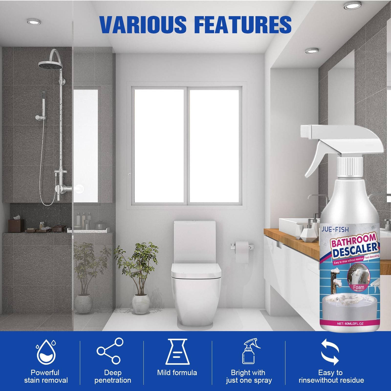 2Pcs Stubborn Stains Cleaner,Limescale Cleaner,Bathroom Foam Cleaner Spray,Ba…