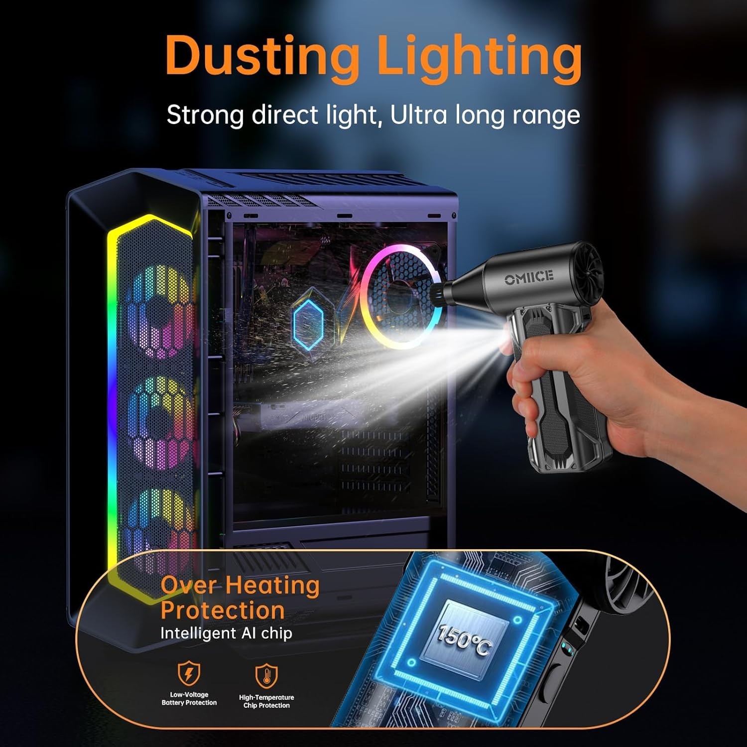 Rechargeable Cordless Dust Cleaner with Brush & Light