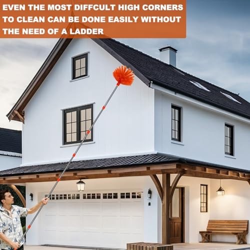 High Reach Cleaning Kit Duster 20 Ft Pole Microfiber Ceiling Fan Cobweb Feather