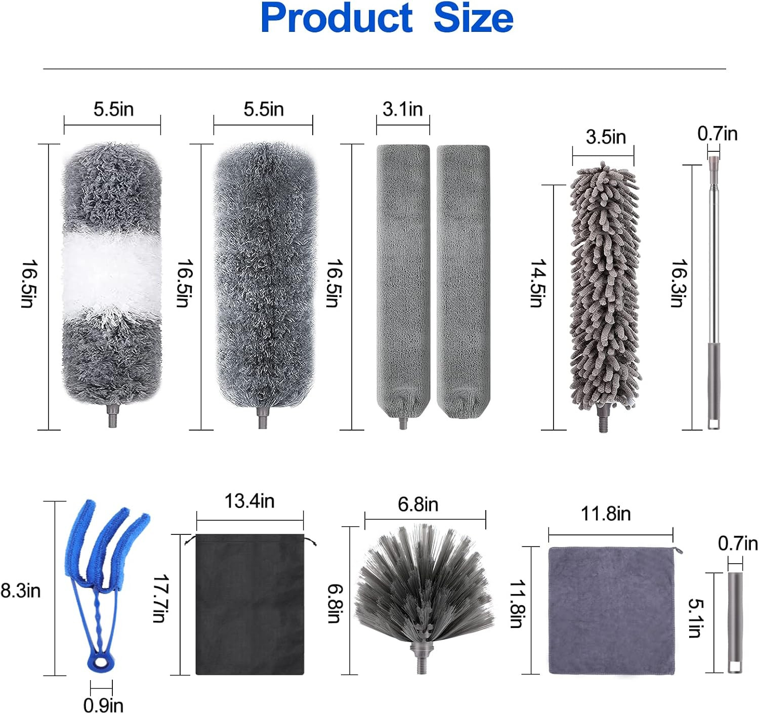 Microfiber Duster Kit (11PCS) – Washable Dusters with Extension Pole (30 to 100