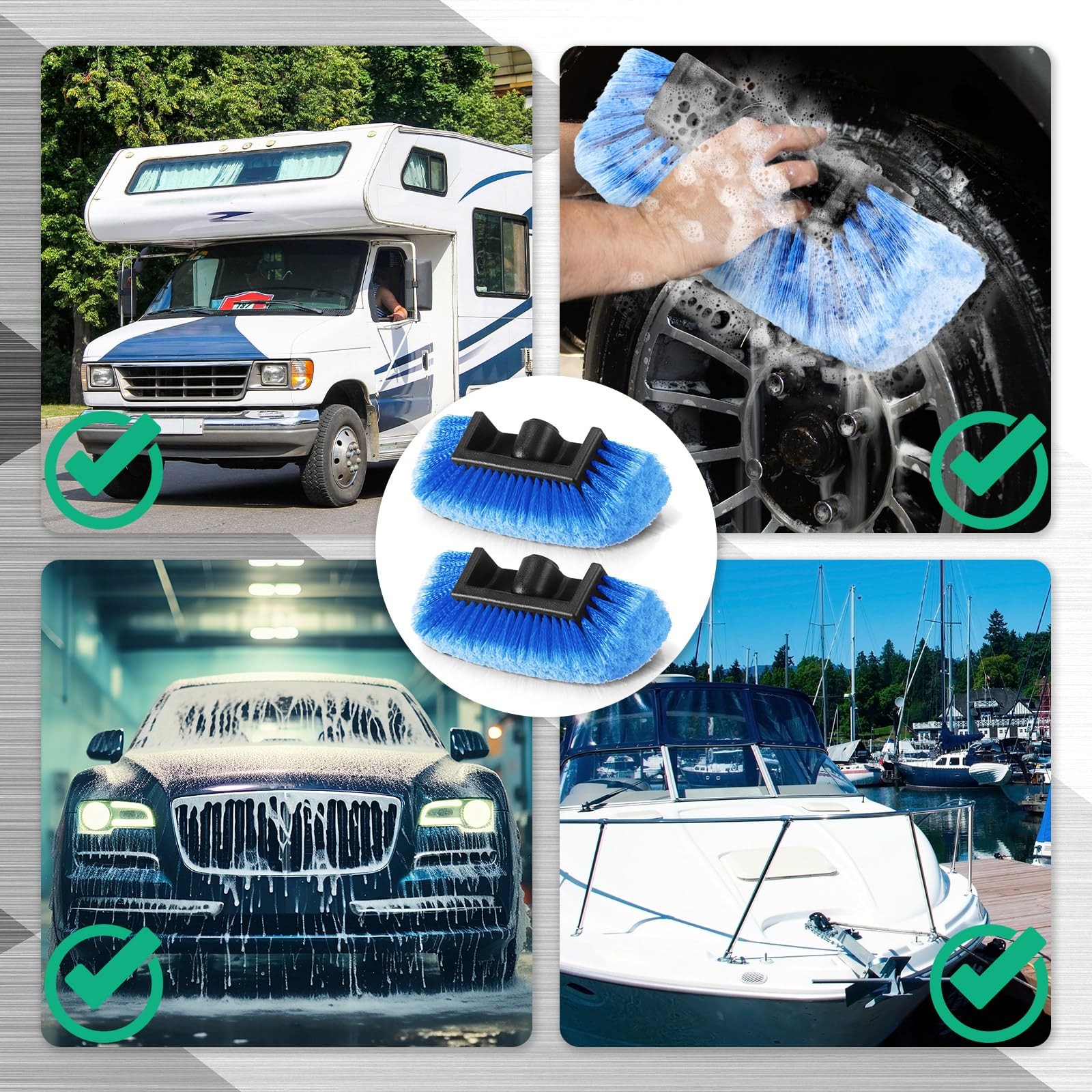 2 Pcs 10 Inch Car Wash Brush Head with Soft Detailing Bristle Flow Through
