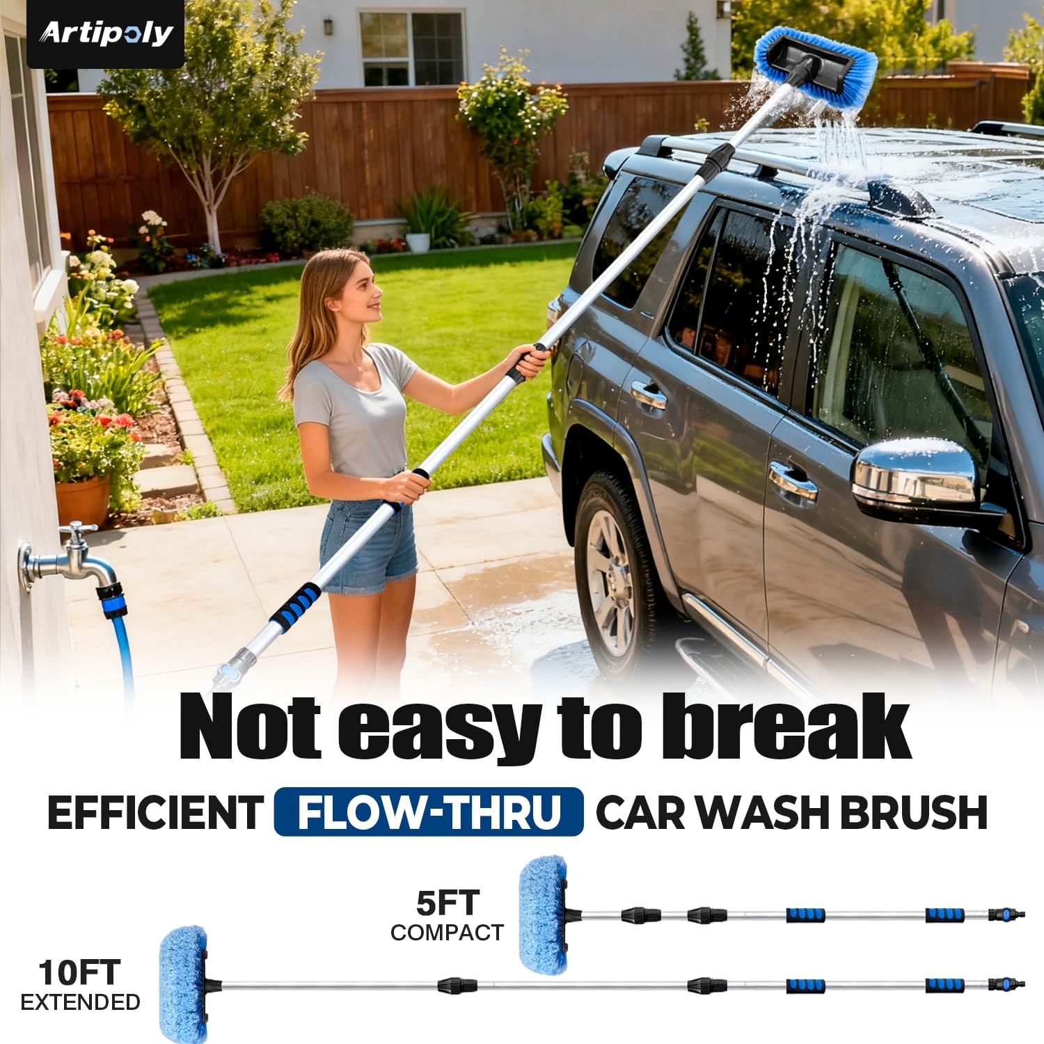 Telescopic Car Wash Brush 520ft with Soft Bristles & Hose Attachment