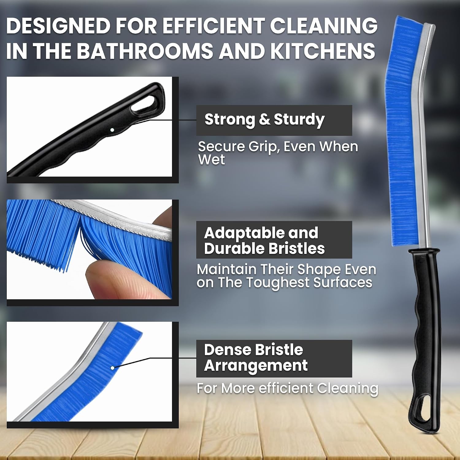 Crevice Cleaning Brush Set – 3Pcs Hard Bristle Cleaning Tools in Black, Red &