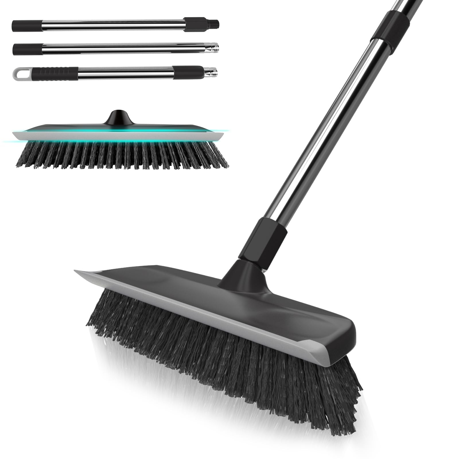 Heavy Duty Floor Scrub Brush with Long Handle, Adjustable Stainless Steel Han…