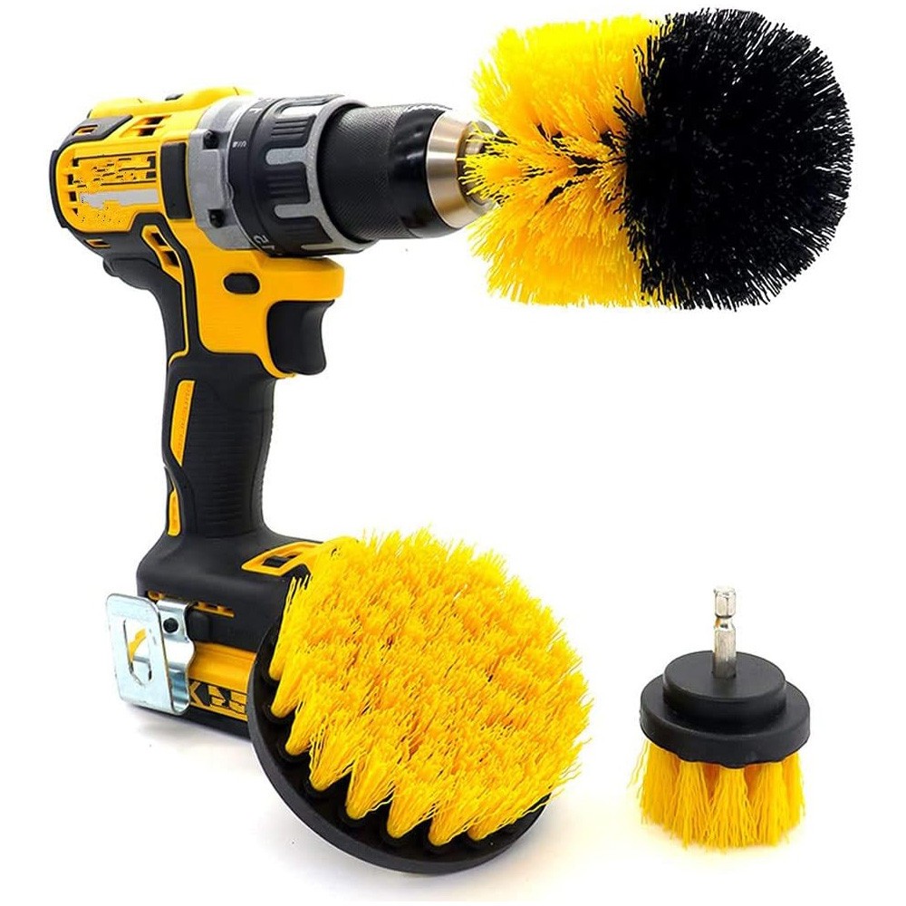 3 Piece Power Scrubber Drill Brush Kit Car Detailing Set Wheels Tires Carpet Mat