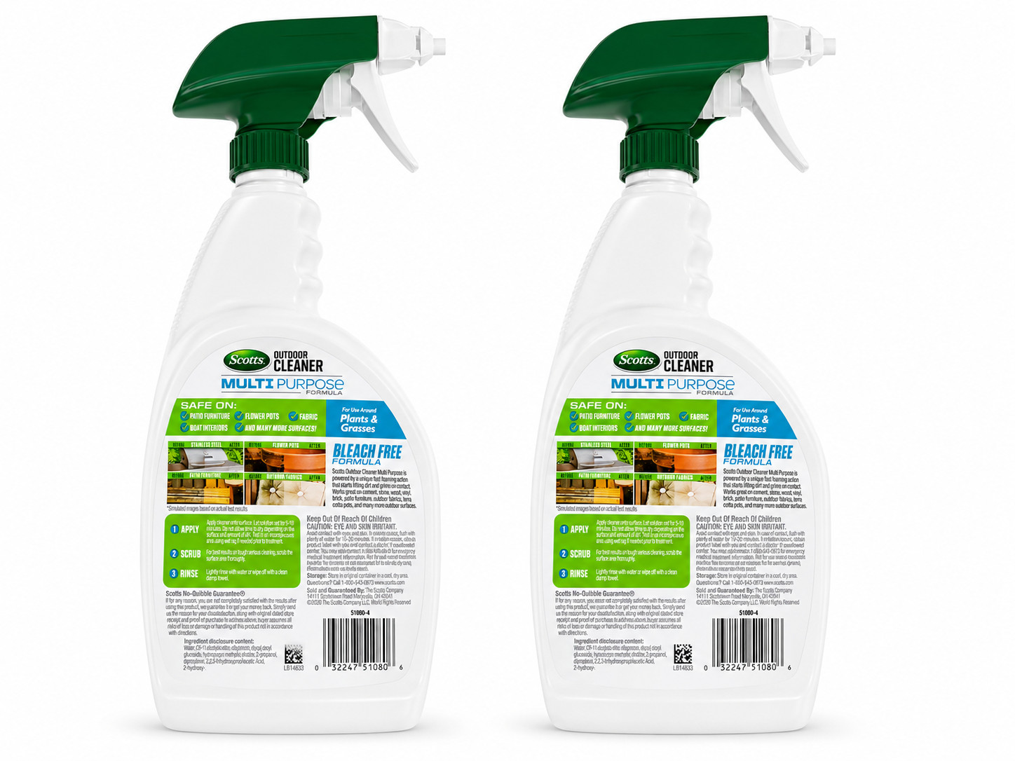 Scotts Outdoor Cleaner Multi Purpose Bleach Free Spray 32 oz Ready to Use 2 Pack