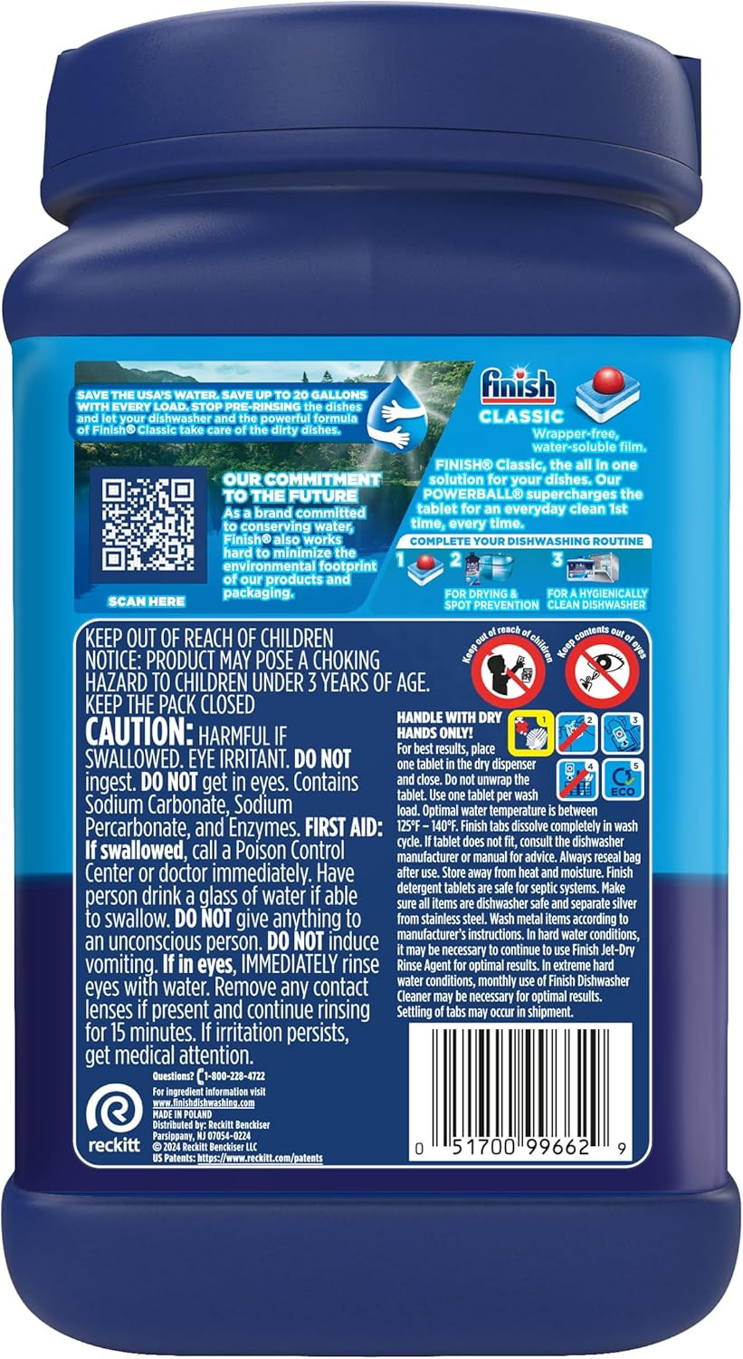 Finish Classic Dishwasher Pods, No Pre-Rinse Dishwasher Detergent Soap for Clean