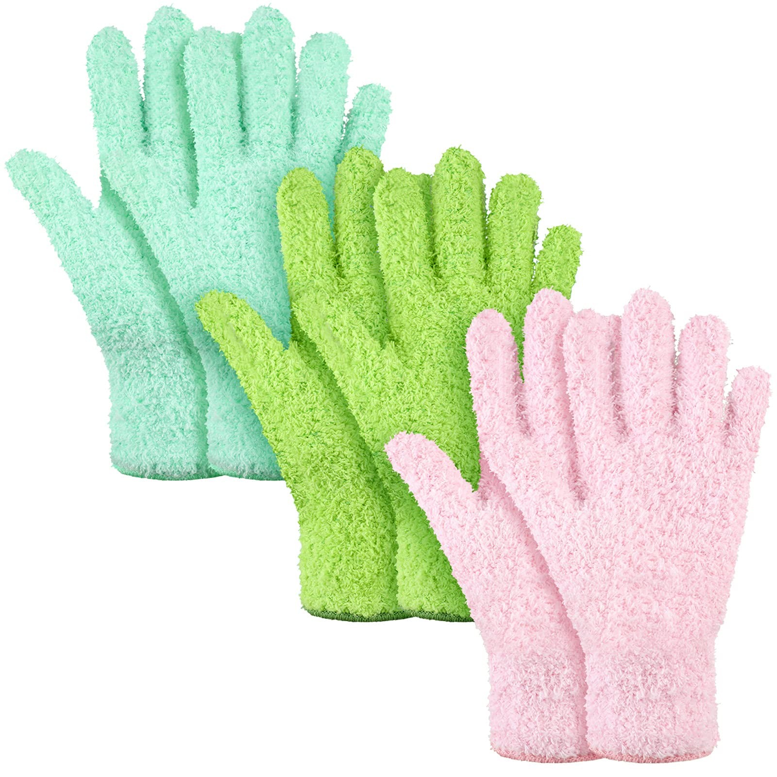 Patelai 3 Pairs Microfiber Plant Dusting Medium, Green Yellow, Blue, Pink