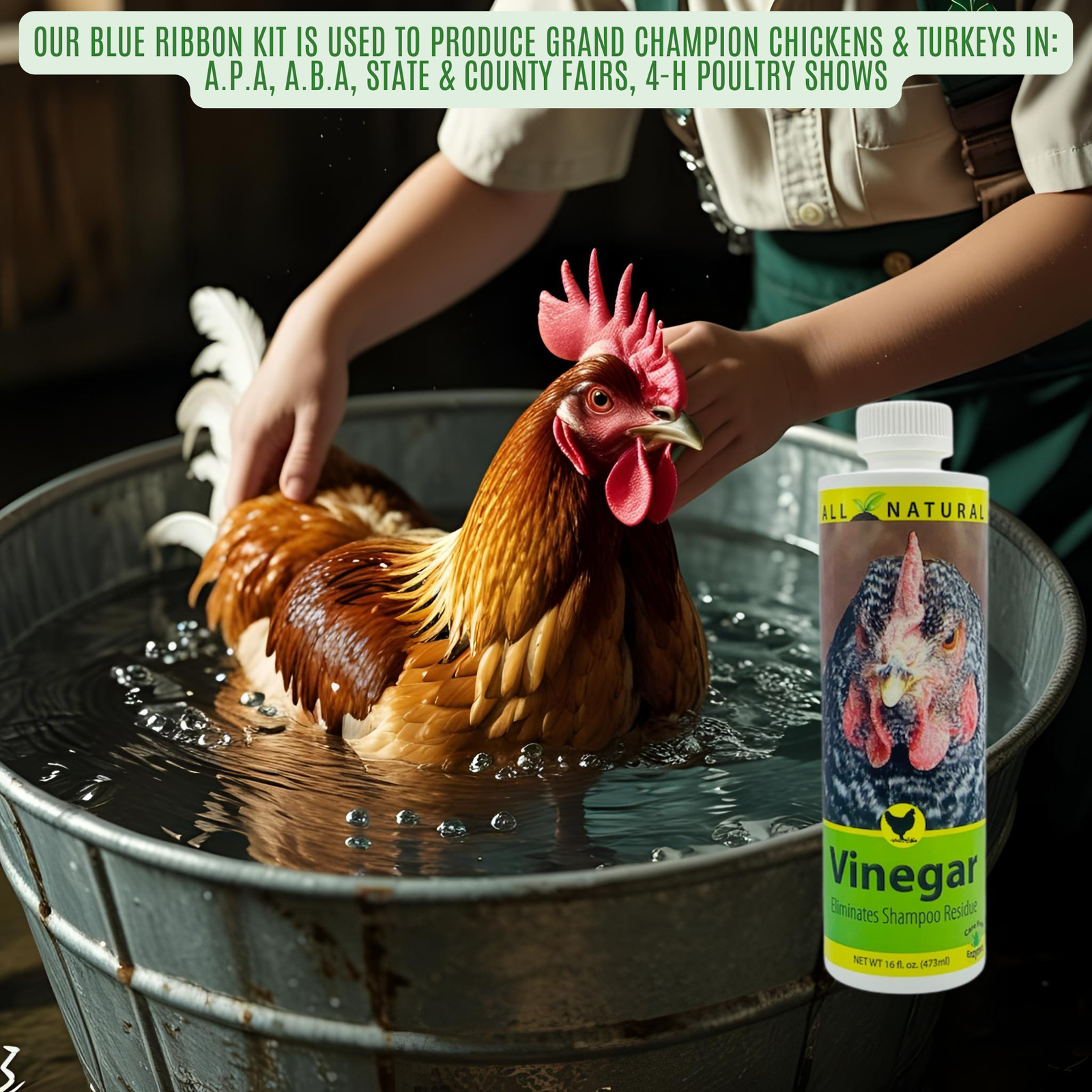 Final Rinse Poultry Vinegar for Show Chickens | Enhances Feather Shine & Health