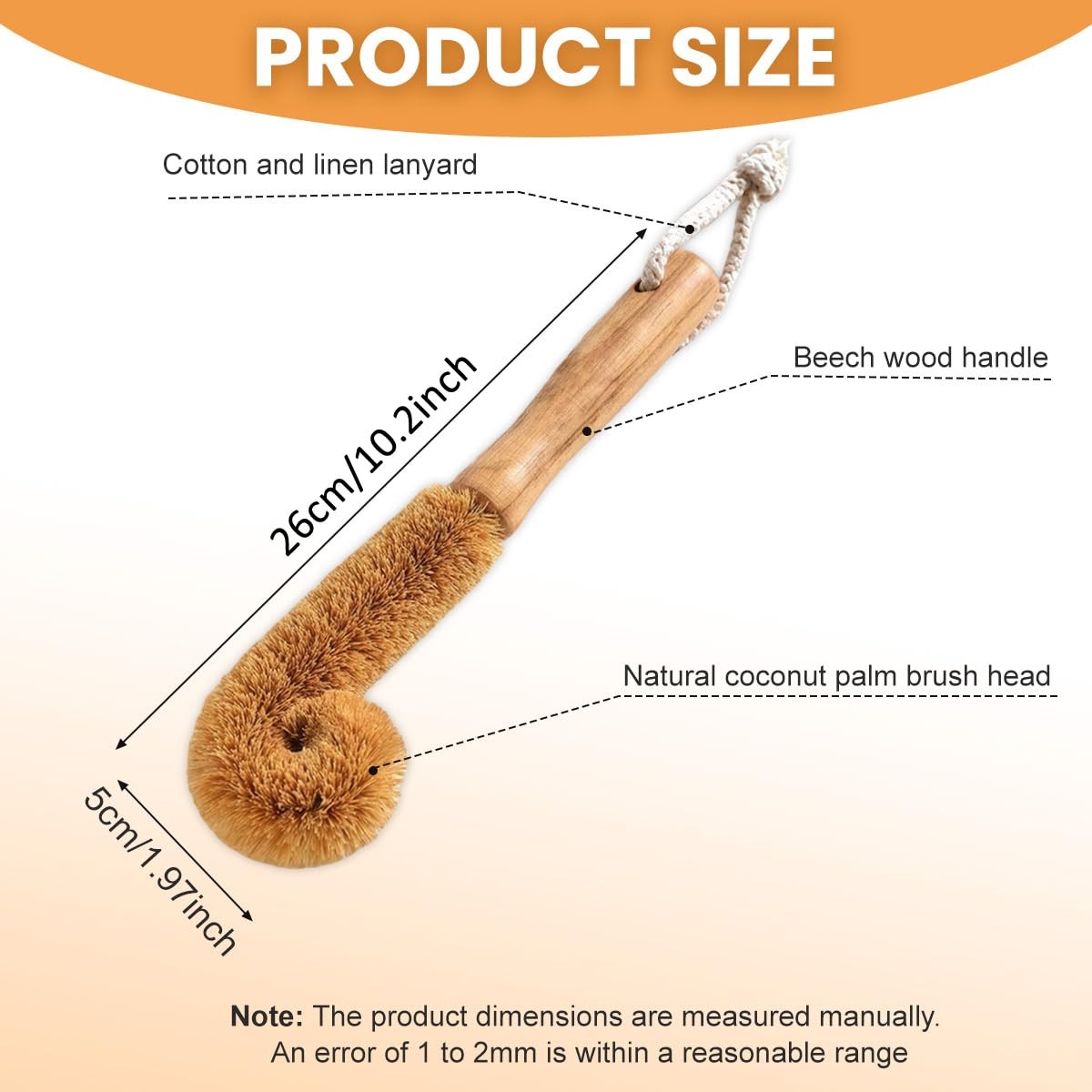 1Pcs 26CM/9.6Inch Natural Coconut Fiber Scrubber Brush with Wooden Handle Lon…