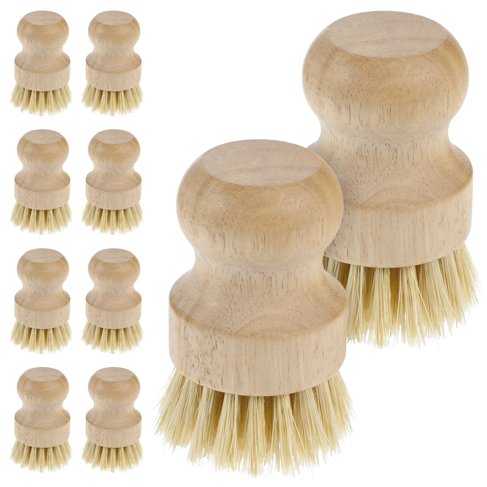 10 Pcs Dish Scrub Brush Set, Mini Natural Wooden Scrubbers Set Round Dish Bru…
