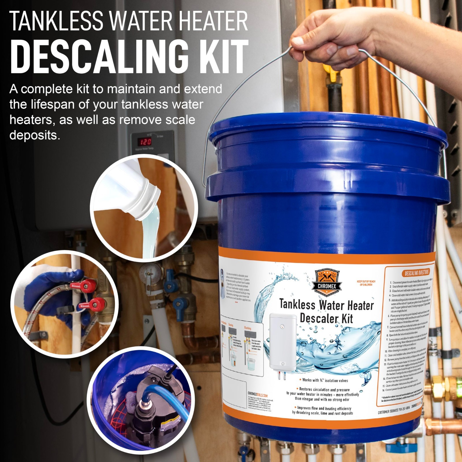 Chromex Tankless Water Heater Flush Kit with Concentrated Vinegar