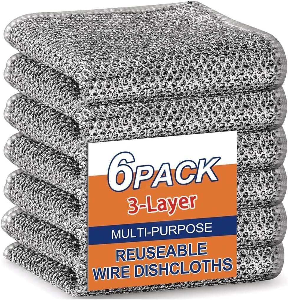 Odor-Free 3-Layer Stainless Steel Scouring Pad – 6PCS, For Effortless Cleaning