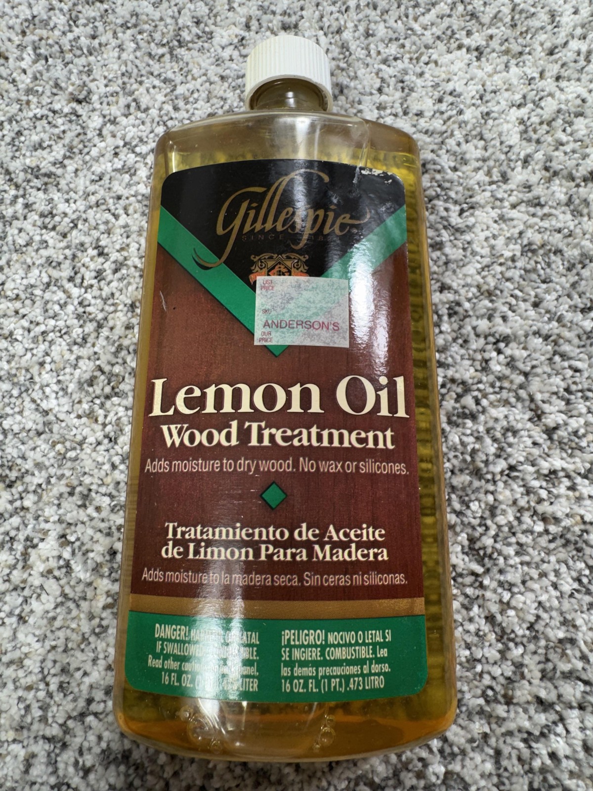 Vintage Gillespie Lemon Oil Wood Treatment 16 Fl Oz Furniture Made In USA Polish