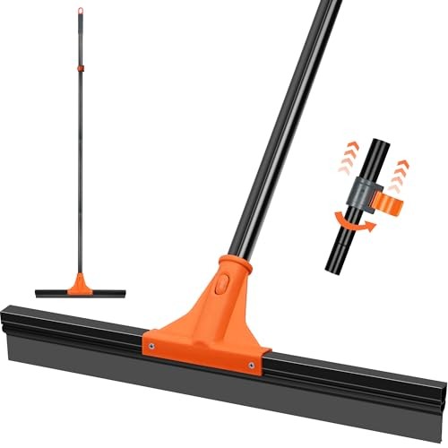 Floor Squeegee Heavy Duty with 58.3 inches Long Handle, Rubber Scraper Orange