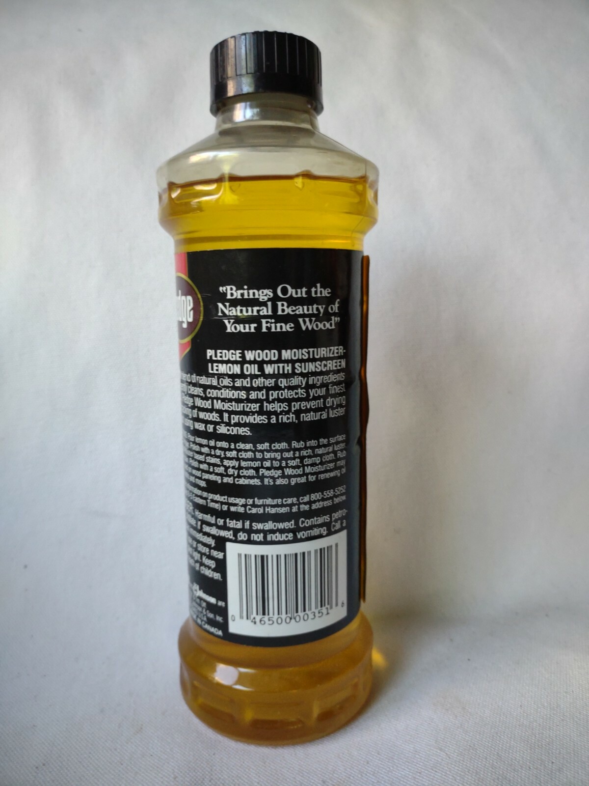 Vintage 1989 Pledge Wood Moisturizer Lemon Oil SC Johnson 95% Full 16 Oz. Bottle