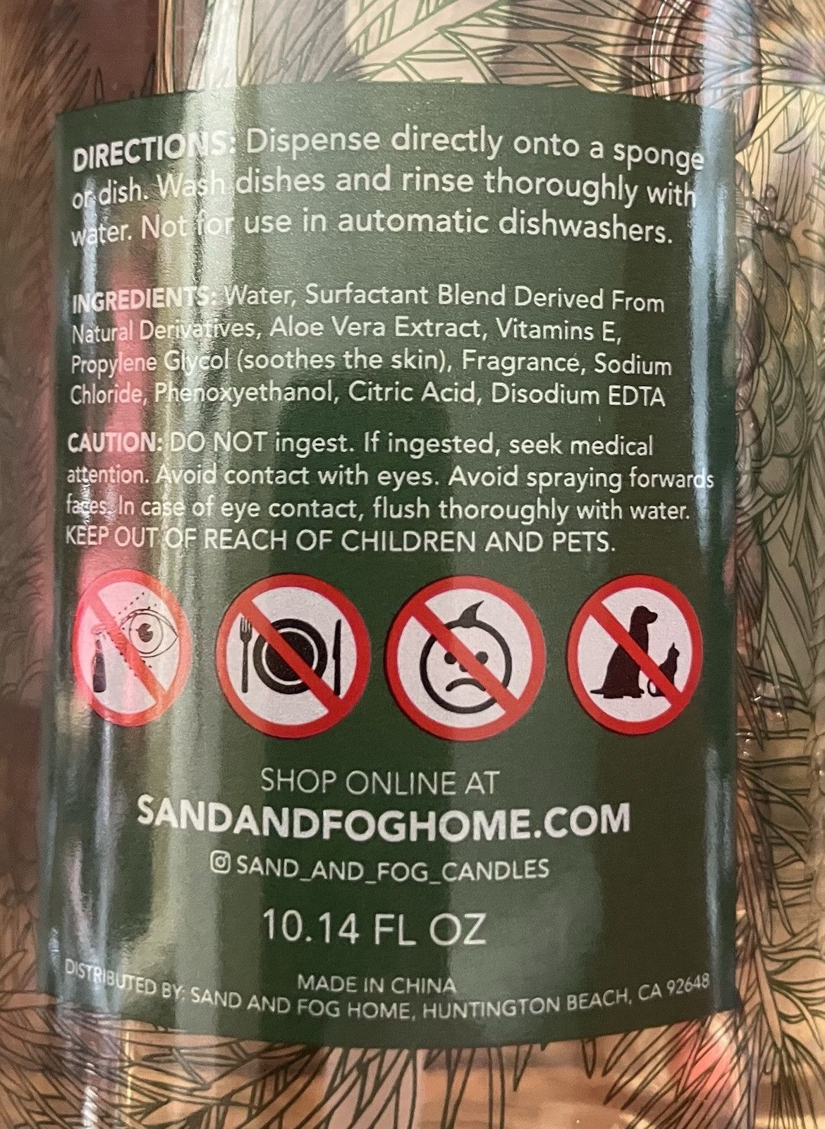 (2x Bottles) SAND + FOG FRAZIER FIR Scented Cleansing Aloe Dish Soap 10.14oz NEW
