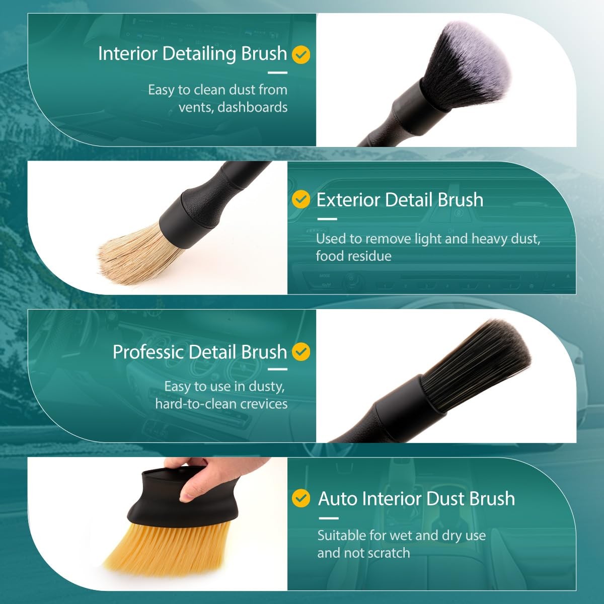 7PCS Car Detailing Brush Set, Ultra Soft Boars Hair Car Interior Detailing Br…