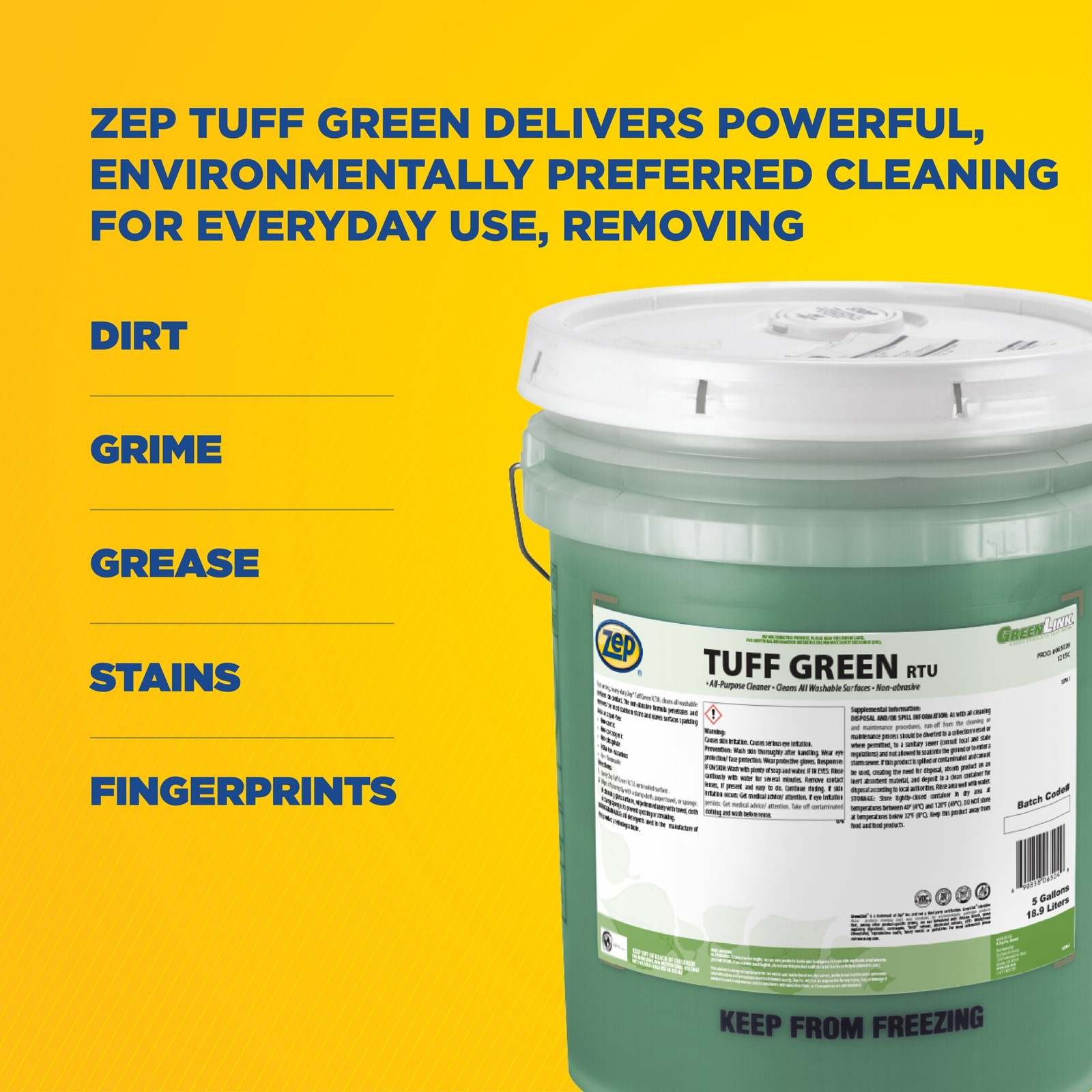 Zep Tuff Green RTU All-Purpose Cleaner – 5 Gallon (Each) 65039 – Quickly Cuts