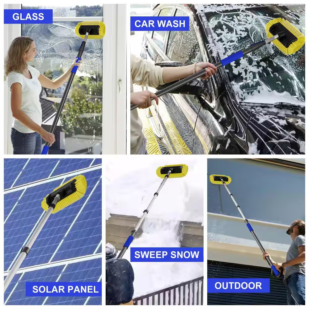 Universal Vehicle Long Handle Wash Brush 12 In. Soft Bristle Head Telescoping Po