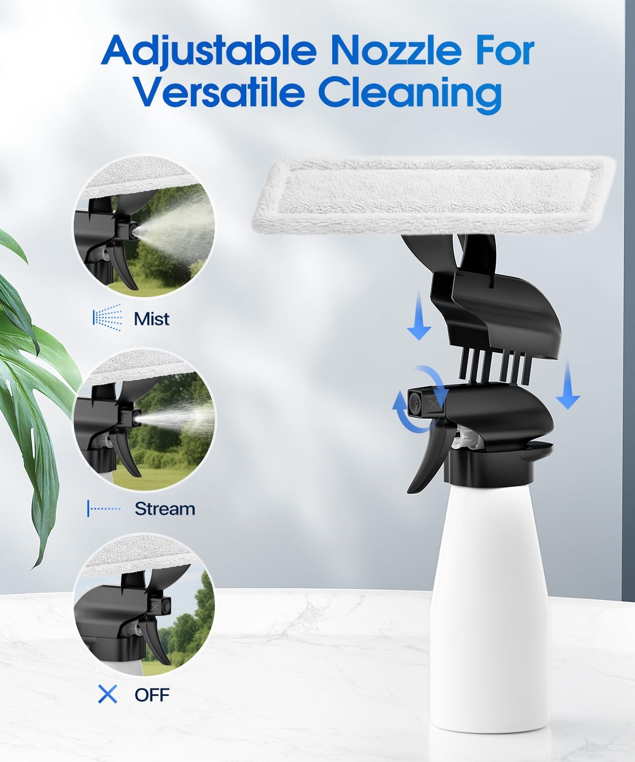 Window Vacuum Squeegee Cordless 3-in-1 Electric Cleaner Tool Spray Microfiber