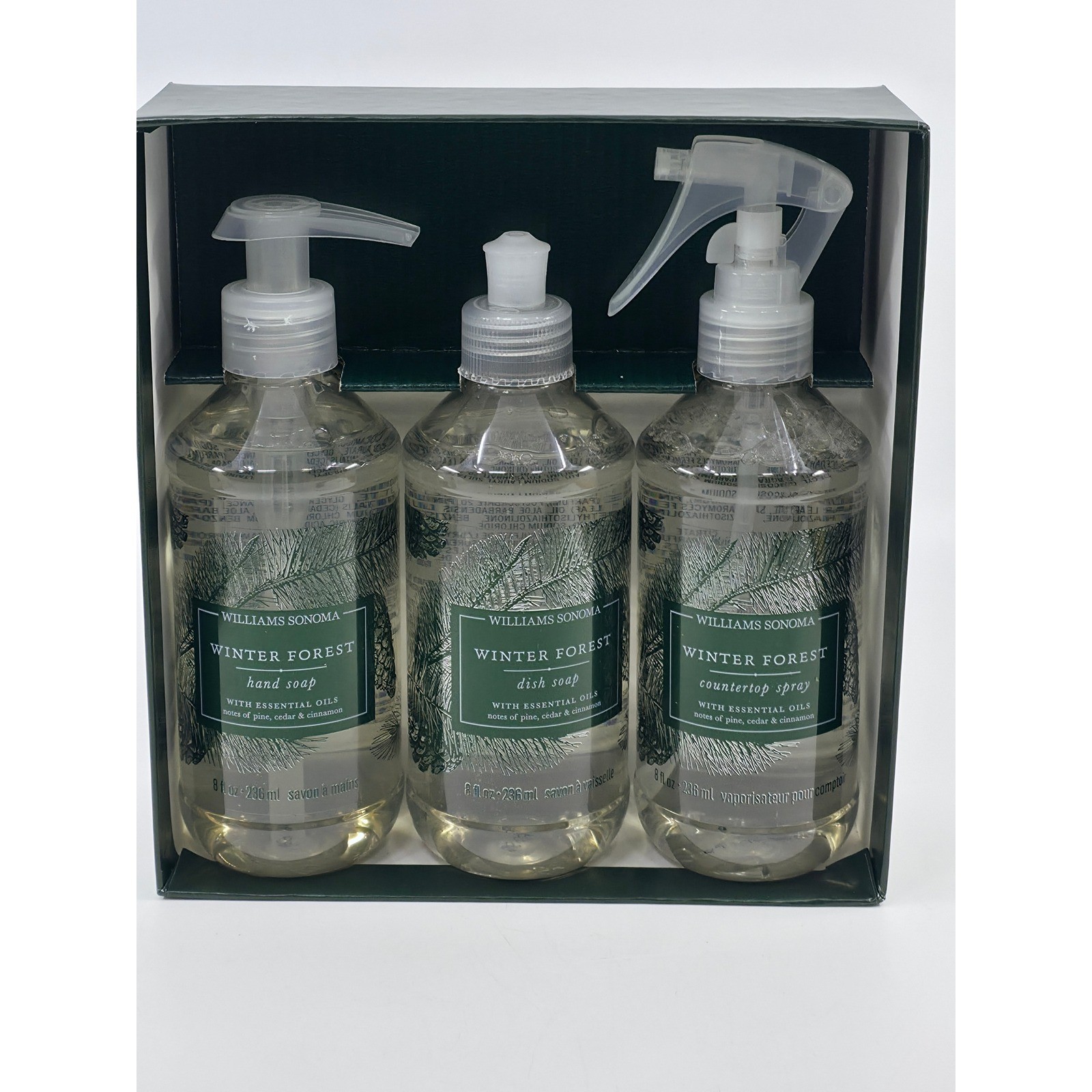Williams Sonoma Winter Forest Kitchen Essentials 3 Piece Set Soap & Spray NEW