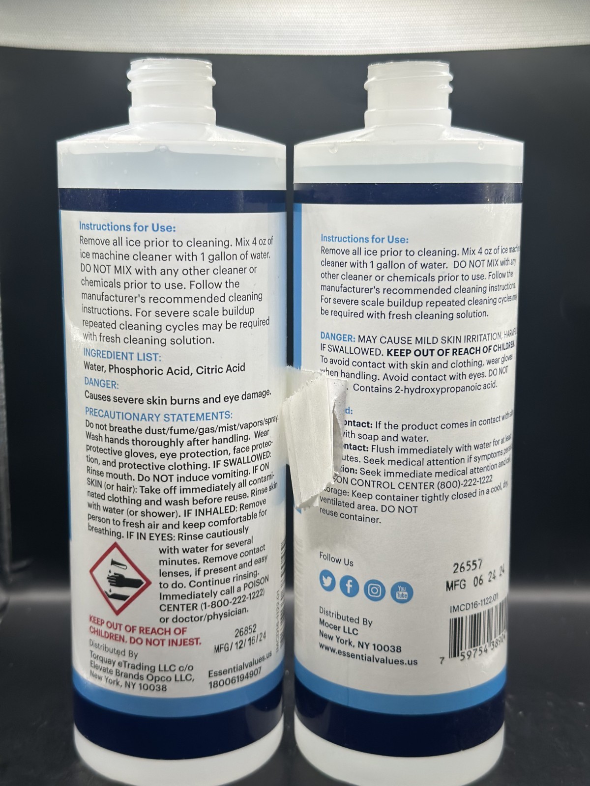 Essential Values Ice Machine Cleaner 16 fl oz, Nickel Safe Descaler (NO TOP CAP)