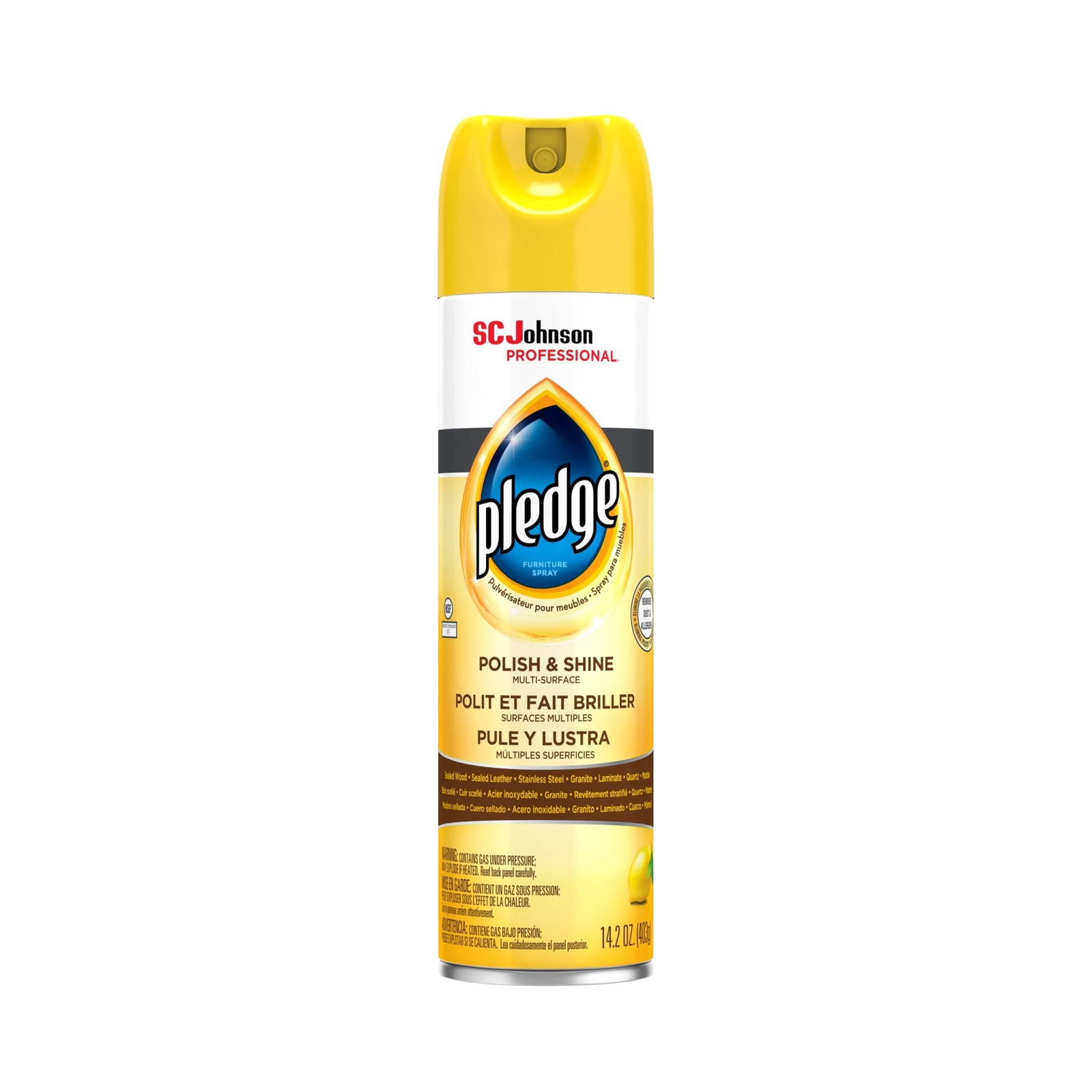 Pledge Polish and Shine for Wood Furniture and More, Lemon, White, 14.2 Oz (P…