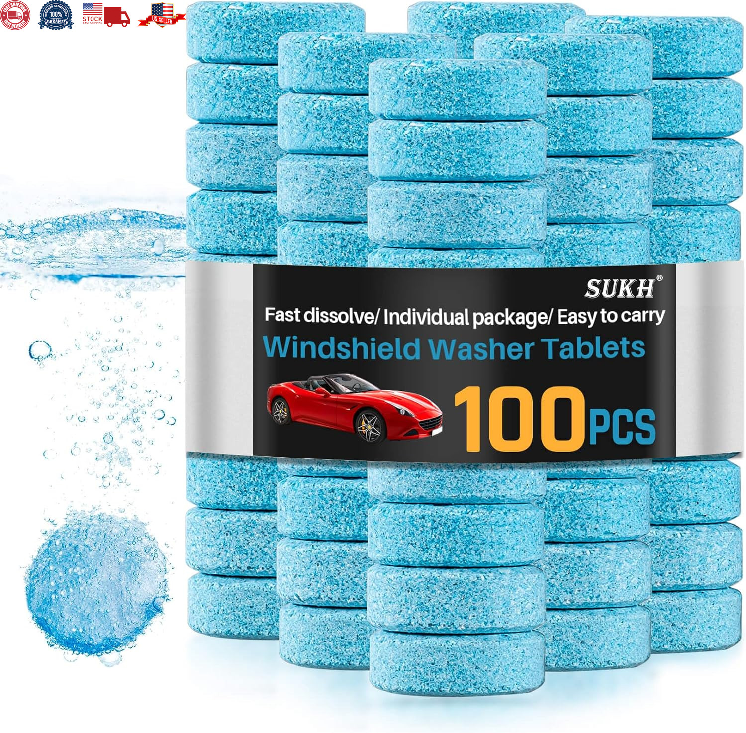 100 Car Windshield Washer Wiper Fluid Concentrated Tablets Removes Stains