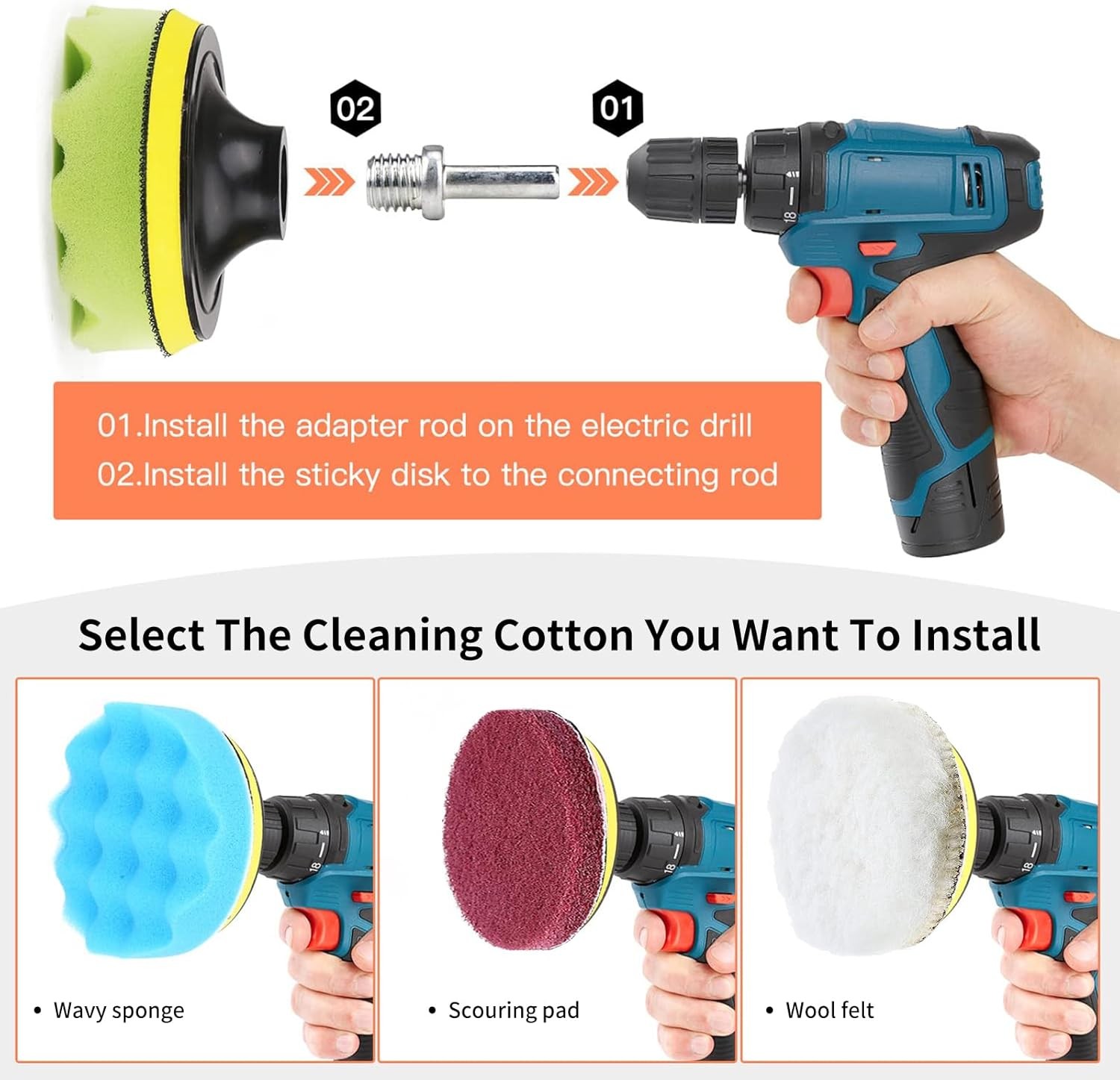 32 Pack Drill Brush Attachments Set Scrub Pads Sponge Buffing Pads Crevice Clean
